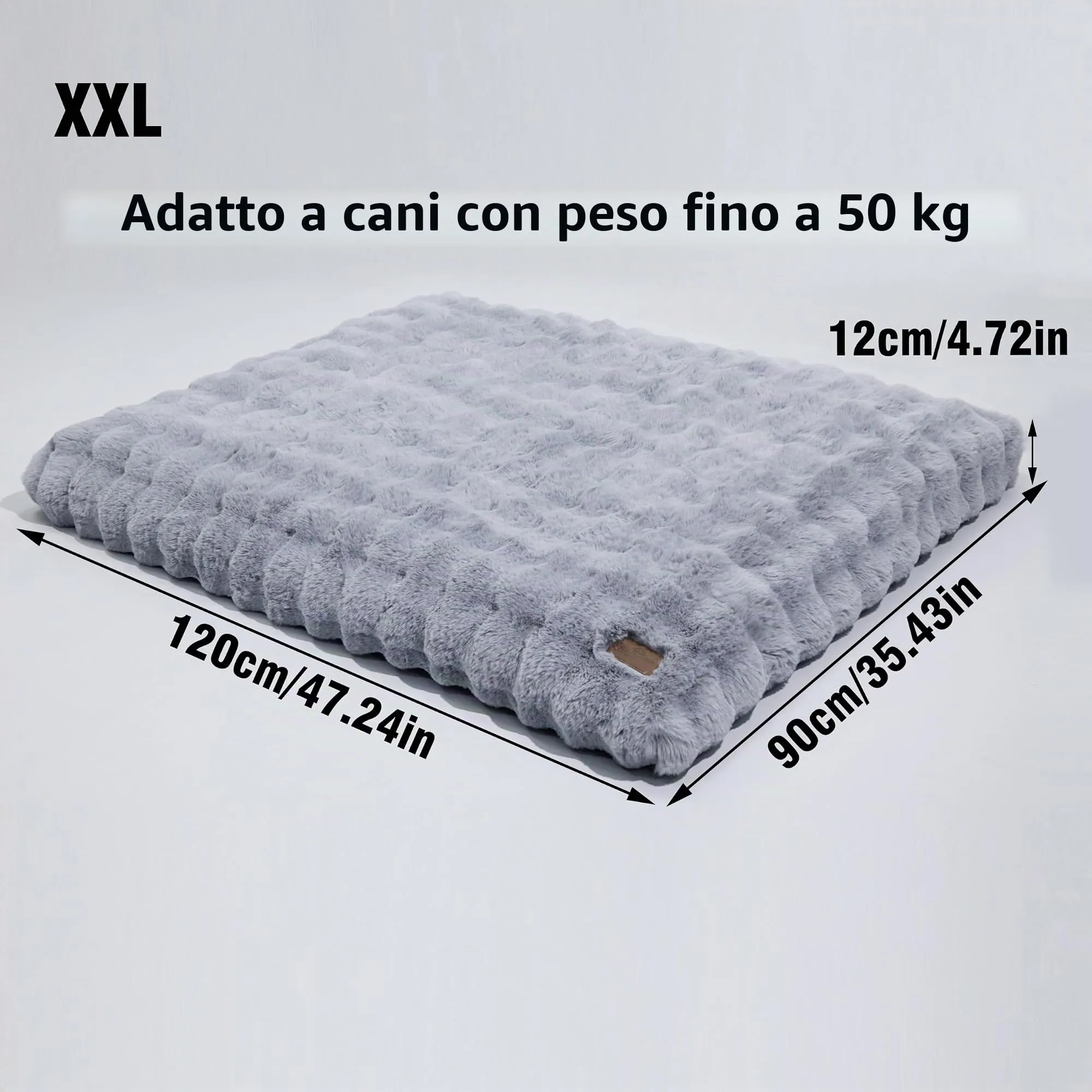 BingoPaw Cuscino Peloso per Cani, Cuccia Sfoderabile e Lavabile, Taglia Grande (120x90x12 cm), Grigio - immagine 2