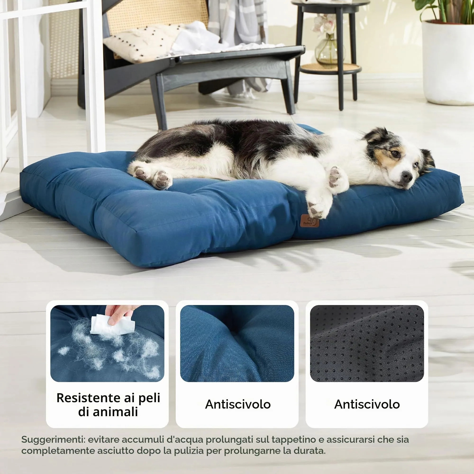 Bedsure Materasso Cani Lavabile, 111x89 cm, Blu Tibetano - immagine 2