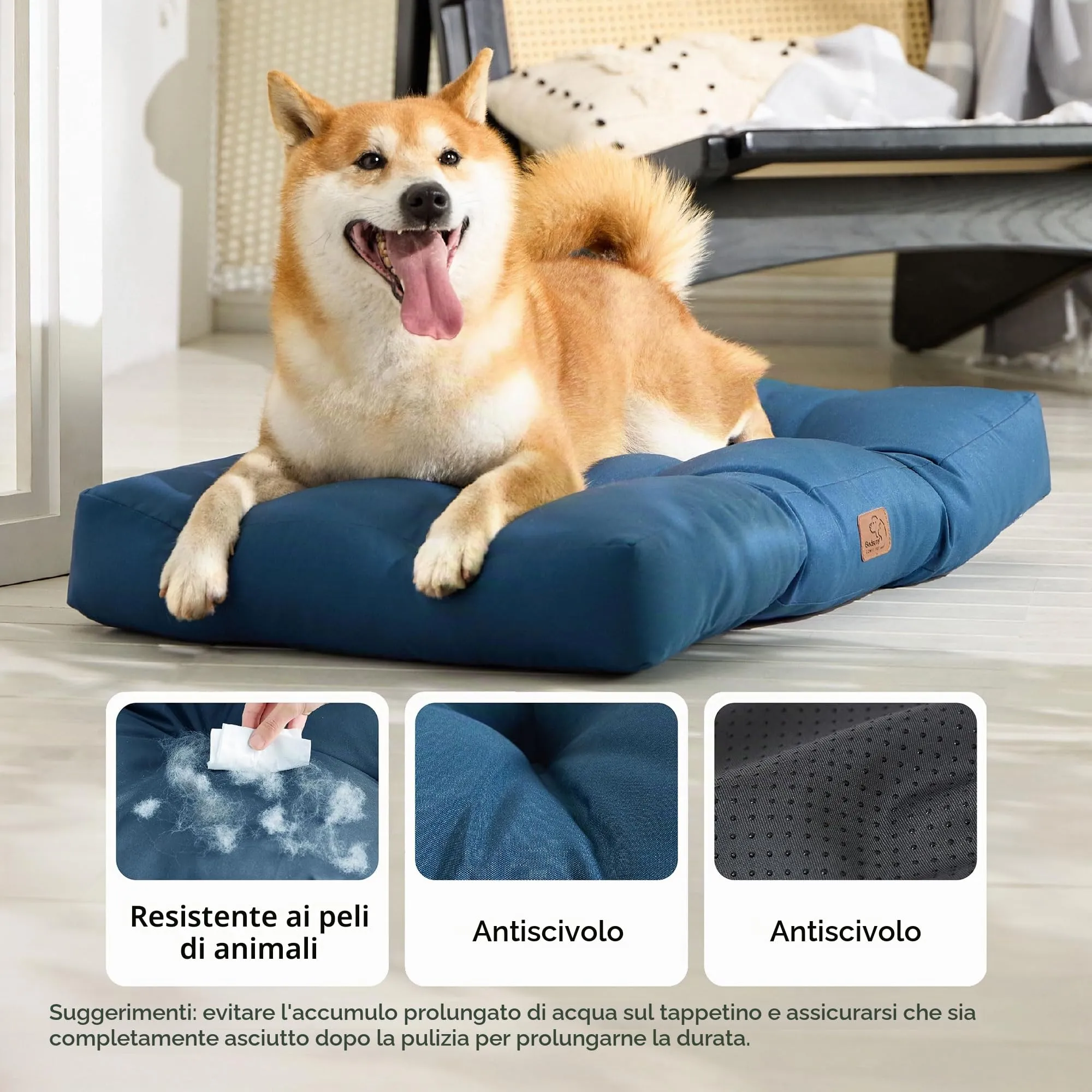 Bedsure Materasso Cani Lavabile, 76x50 cm, Blu Tibetano - immagine 2