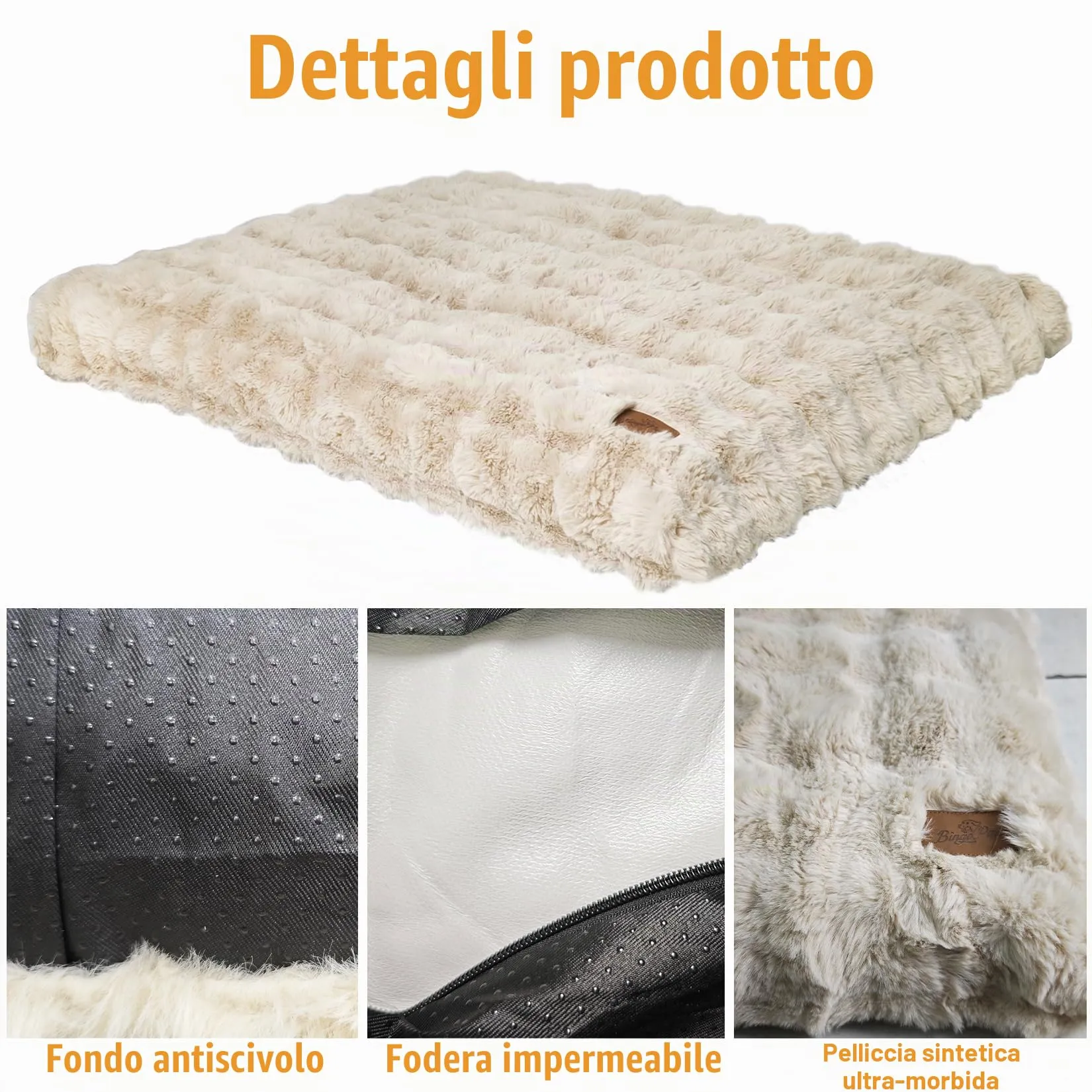 BingoPaw Cuccia per Cani 4XL, 200x130x18 cm, Sfoderabile e Lavabile, Beige - immagine 5