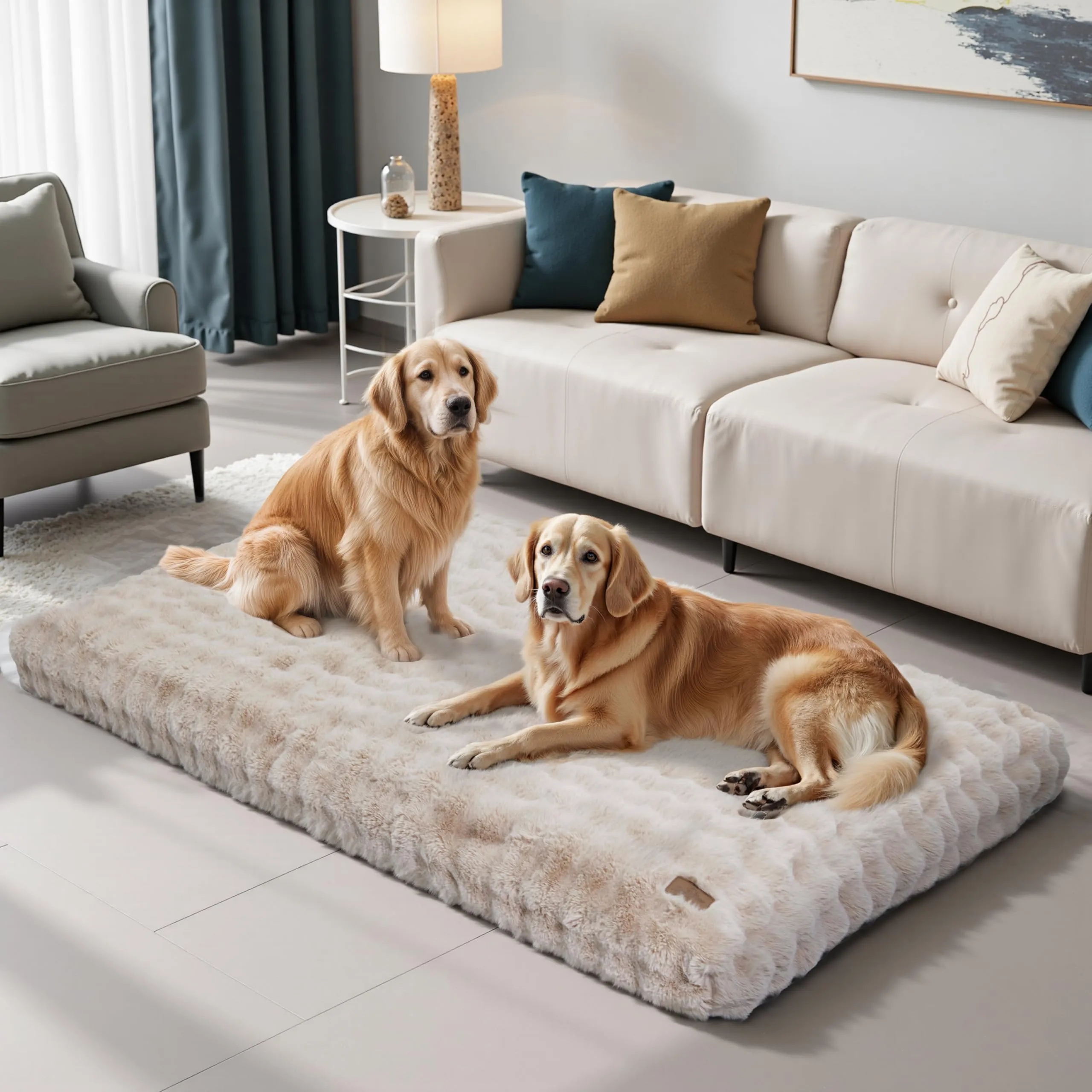BingoPaw Cuccia per Cani 4XL, 200x130x18 cm, Sfoderabile e Lavabile, Beige - immagine 7