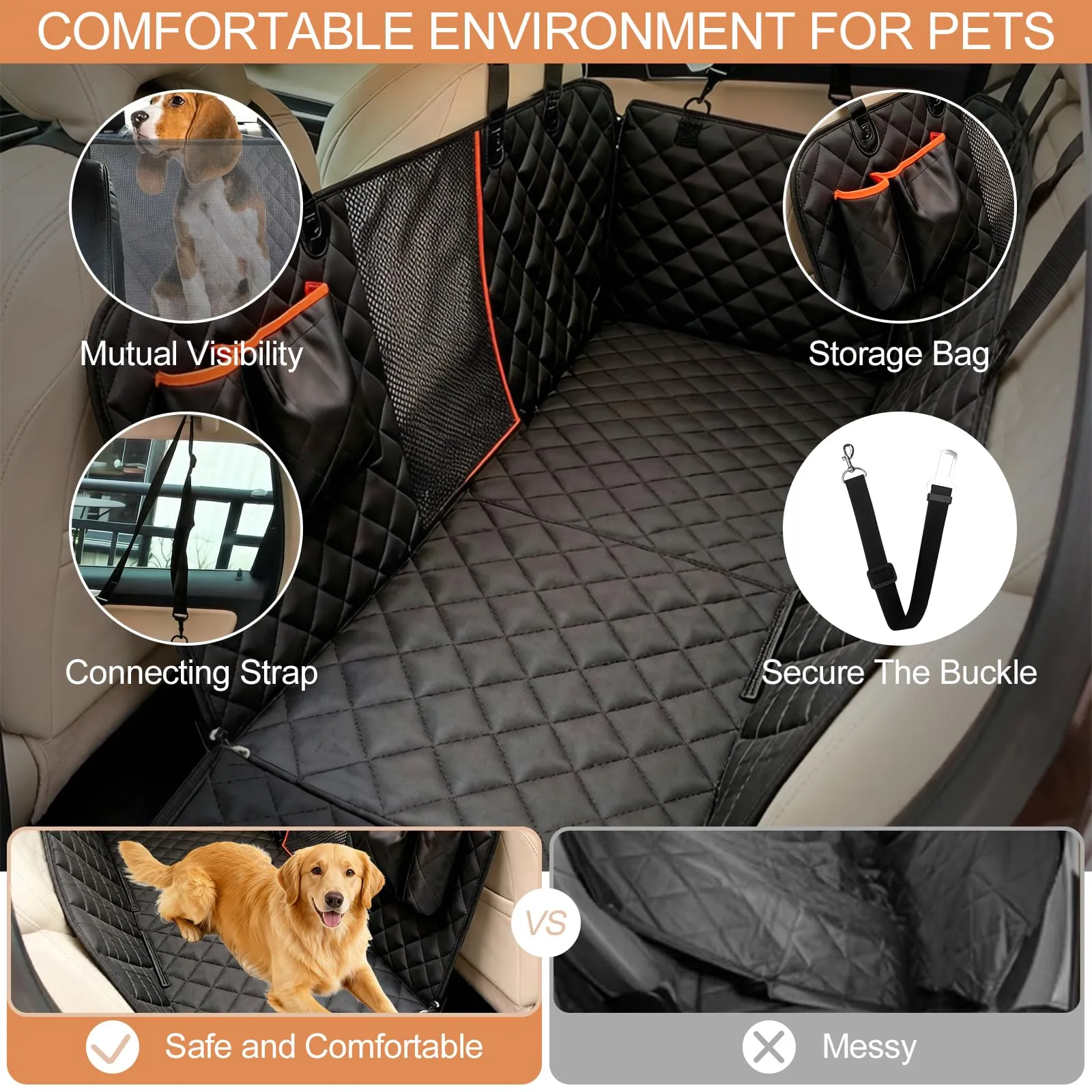 Zencantorous Coprisedile Auto per Cani, 135x44x36cm, Nero - immagine 3