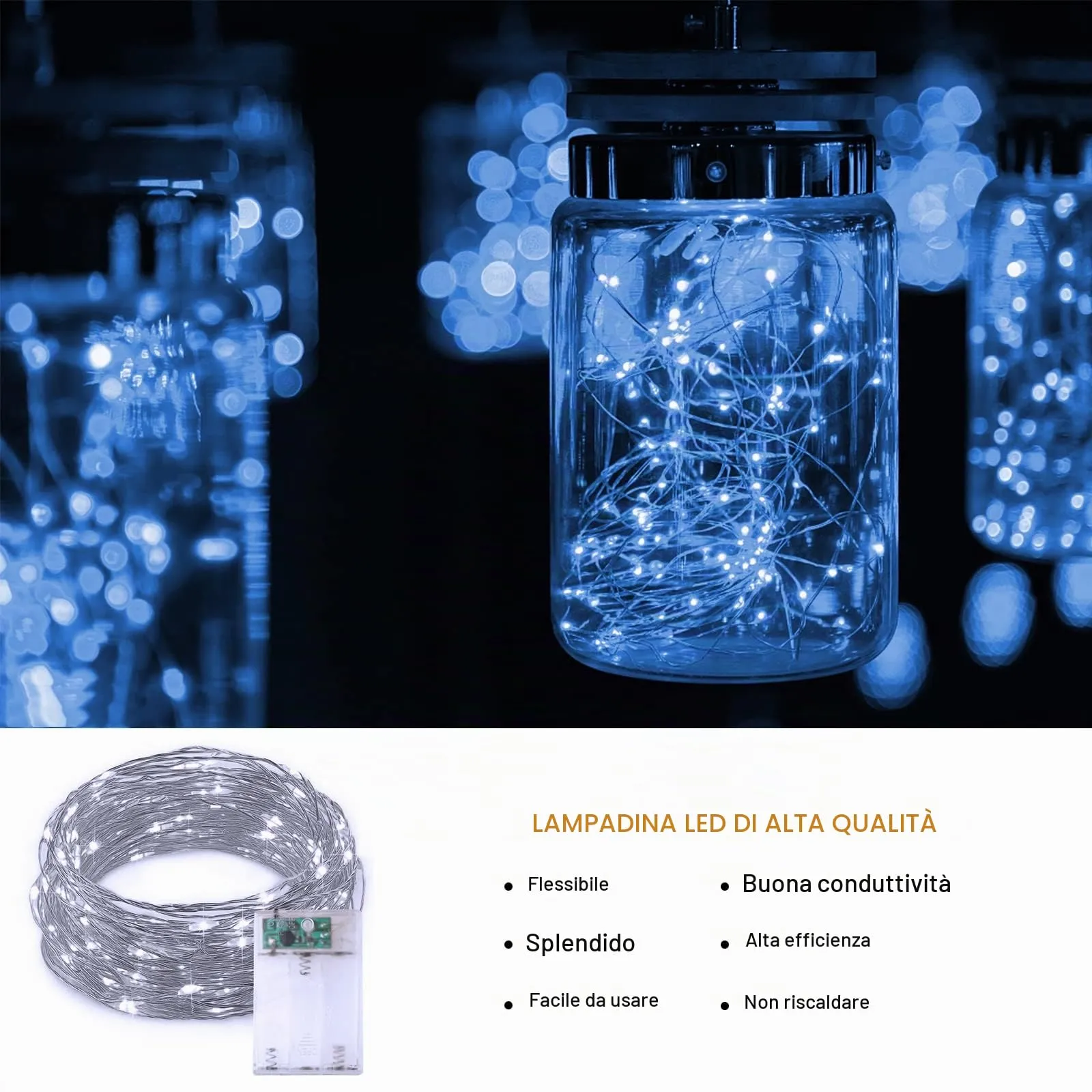 Jsdoin Lucine LED Decorative a Batteria, 5m 50 LED Fairy Lights (Bianco Freddo, 4 Pezzi) - immagine 2
