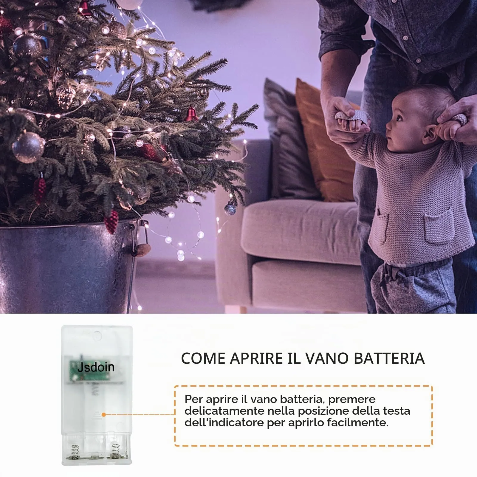 Jsdoin Lucine LED Decorative a Batteria, 5m 50 LED Fairy Lights (Bianco Freddo, 4 Pezzi) - immagine 4