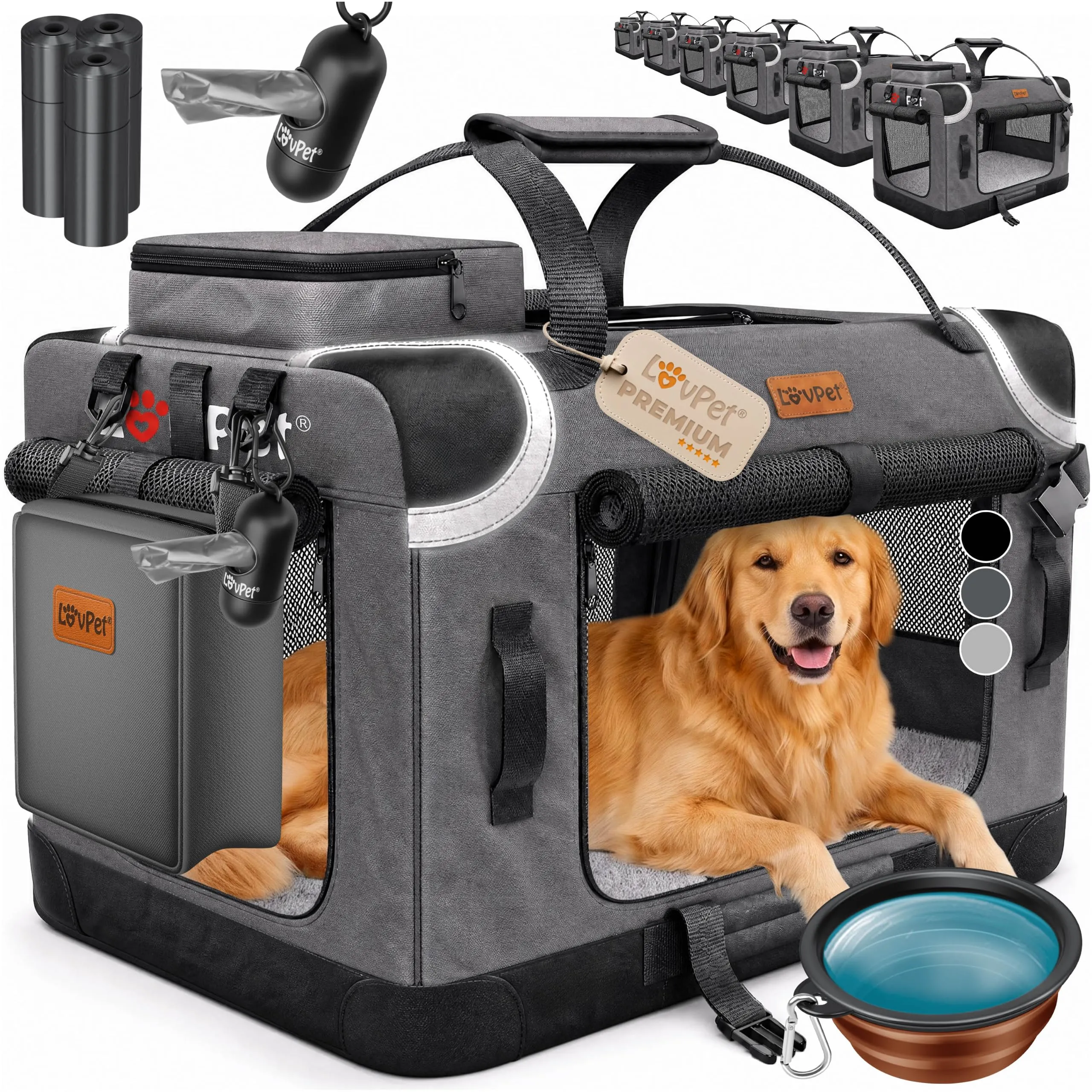 Lovpet Trasportino per Animali Domestici, Box Pieghevole con Borsa e Ciotola per Cani e Gatti, Antracite, XL - immagine 1