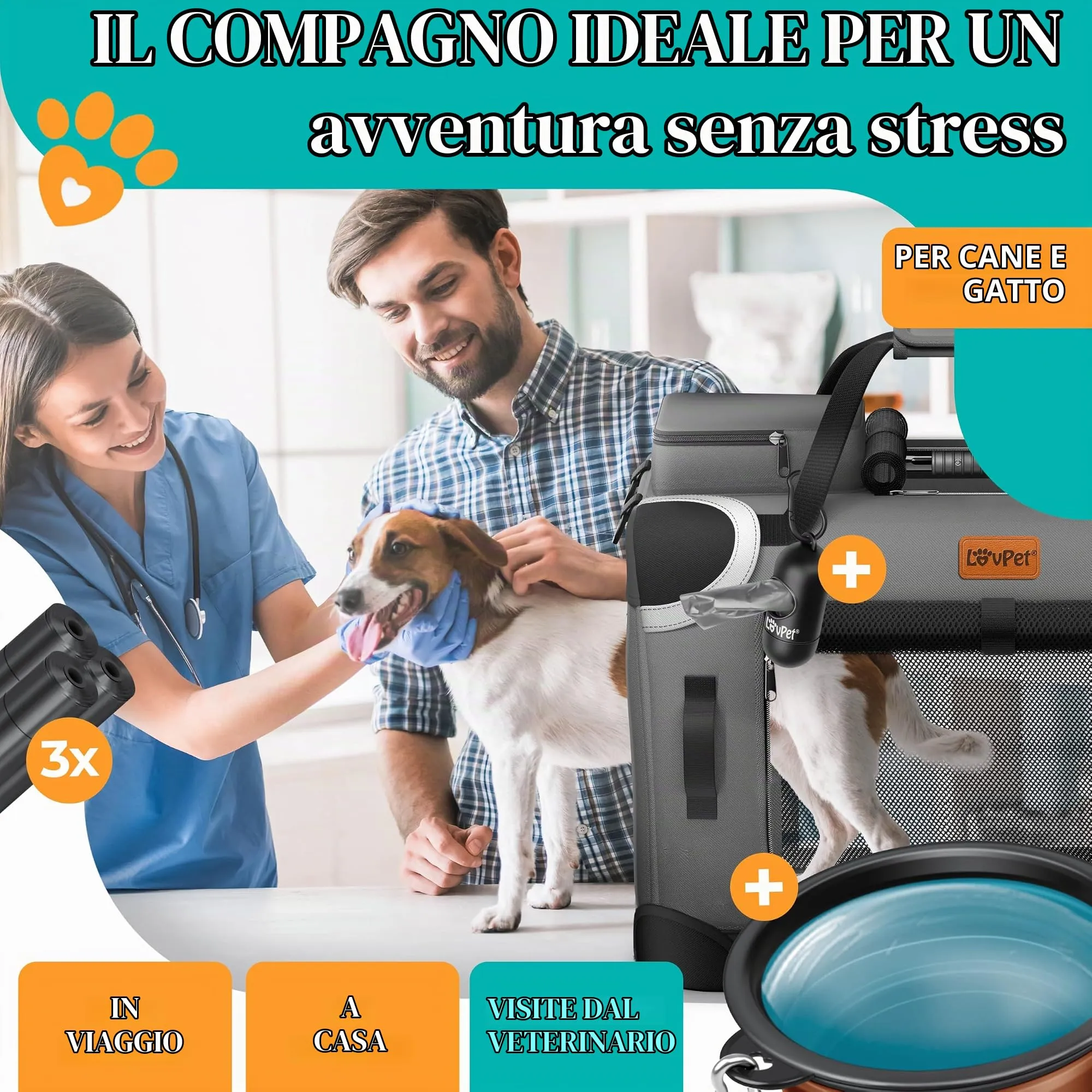 Lovpet Trasportino per Animali Domestici, Box Pieghevole con Borsa e Ciotola per Cani e Gatti, Antracite, XL - immagine 6