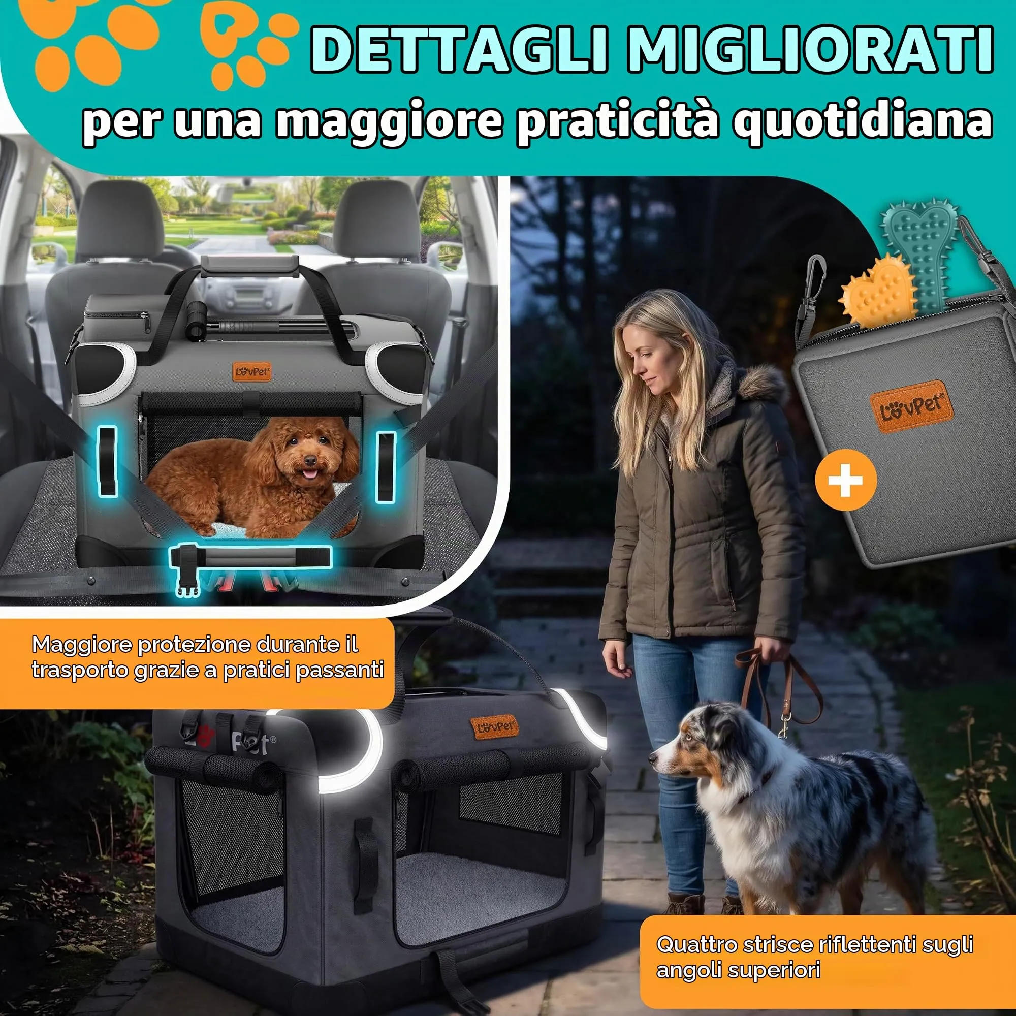 Lovpet Trasportino per Cani e Gatti Pieghevole con Borsa e Ciotola, Antracite, XXL - immagine 9