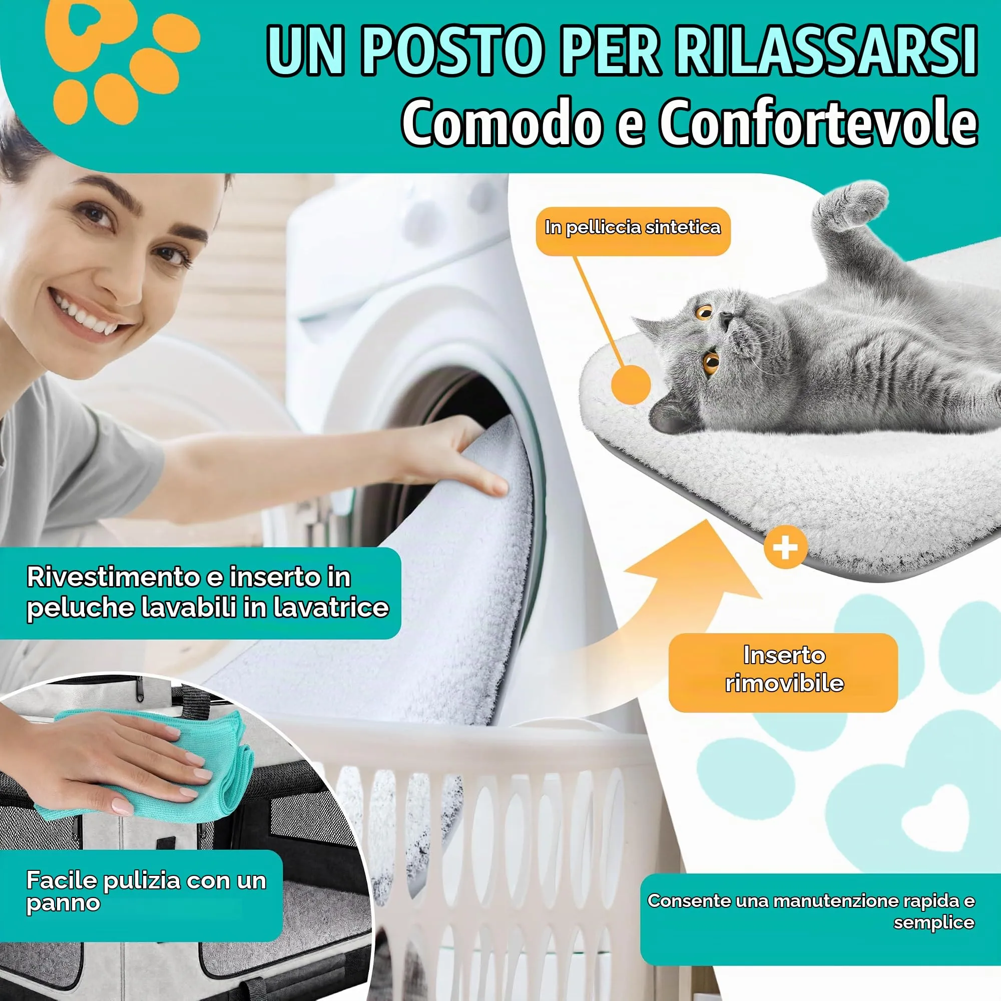 Lovpet Trasportino per Cani e Gatti Pieghevole con Borsa e Ciotola, Grigio Chiaro, L - immagine 7