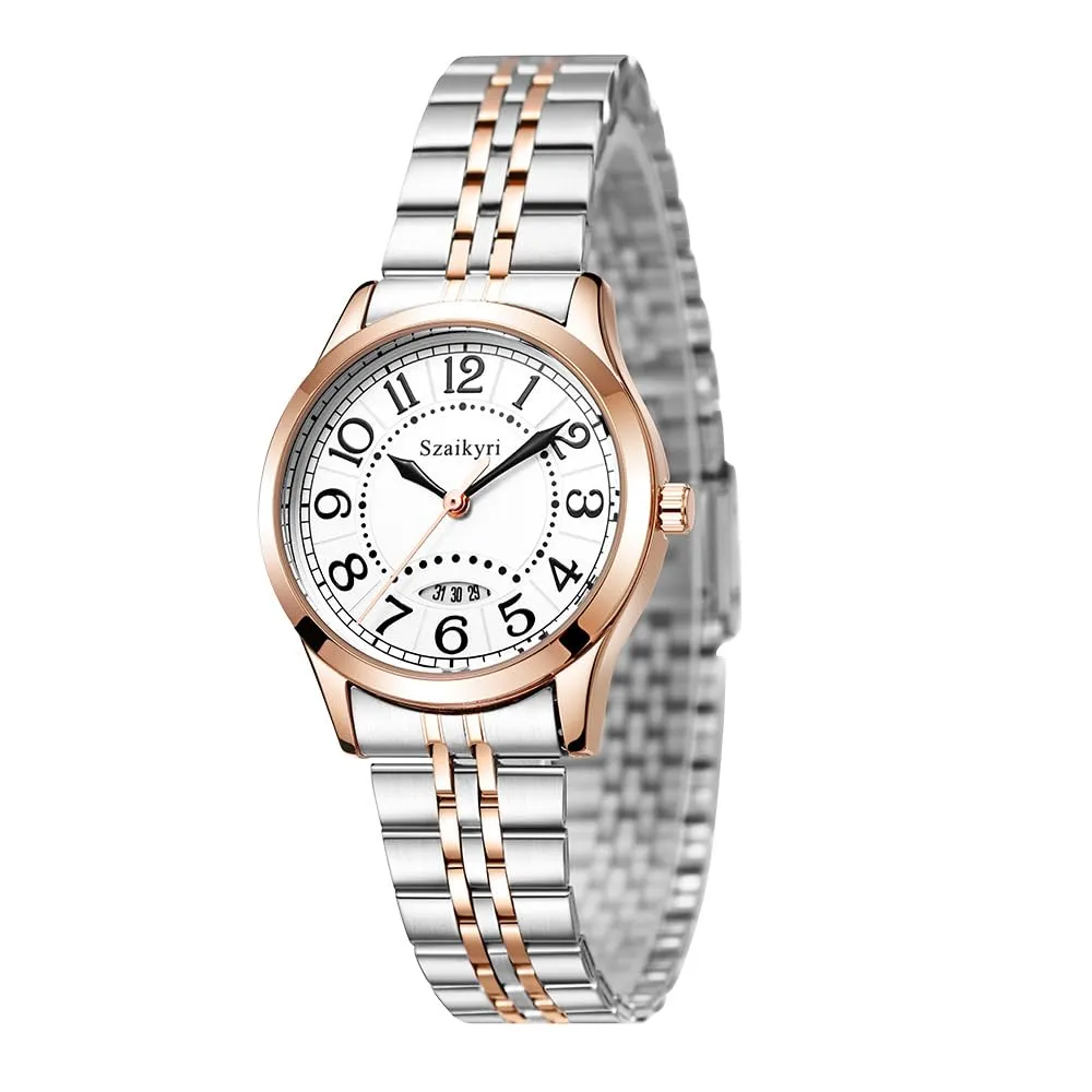 Szaikyri Orologio Classico da Donna con Calendario e Numeri Arabi (Silver-Rosegold Black) - immagine 7