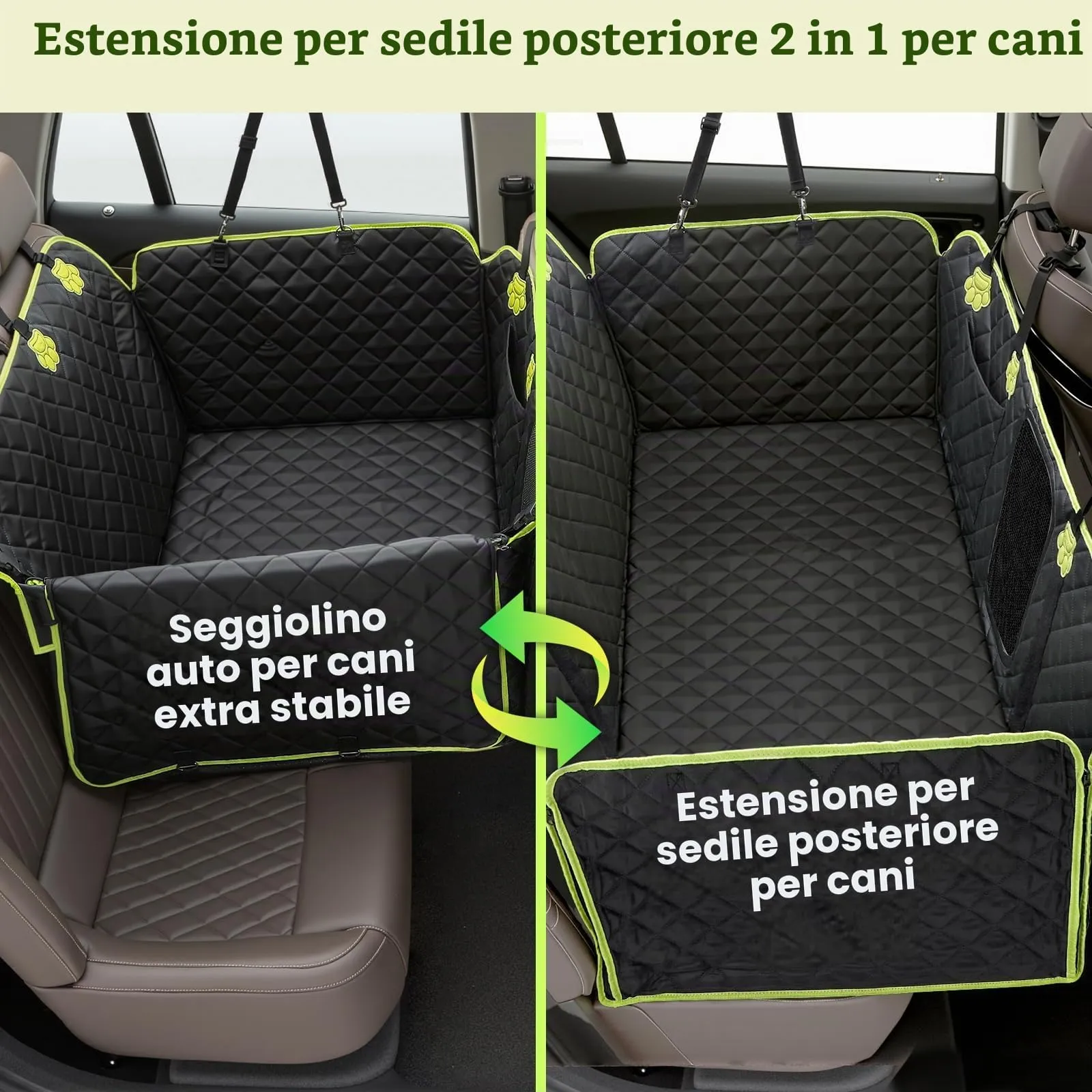 Pecute Coprisedile Auto per Cani 2 in 1 in Pelle PU Impermeabile con Fondo Duro, XL, Verde - immagine 2