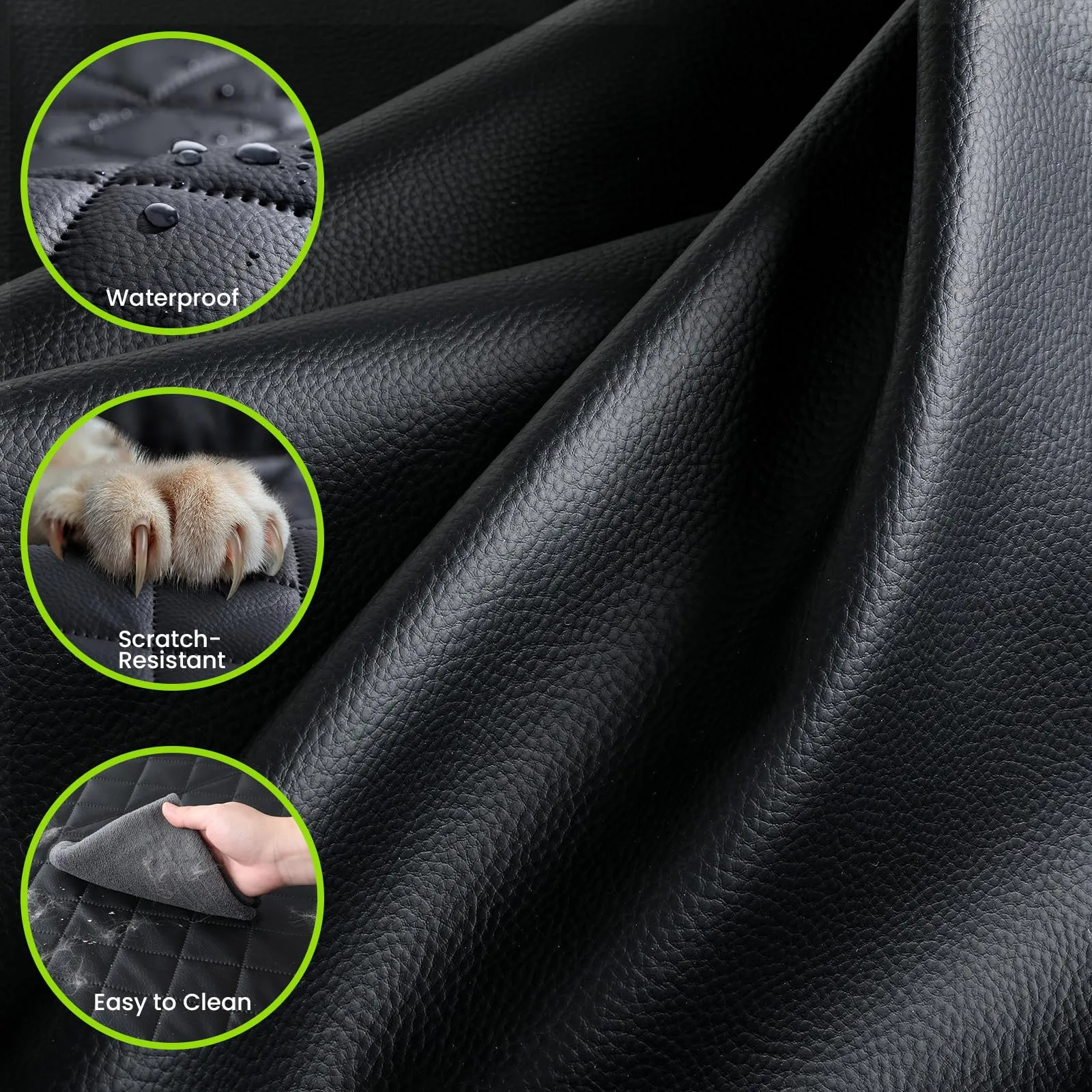 Pecute Coprisedile Auto per Cani 2 in 1 in Pelle PU Impermeabile con Fondo Duro, XL, Verde - immagine 3