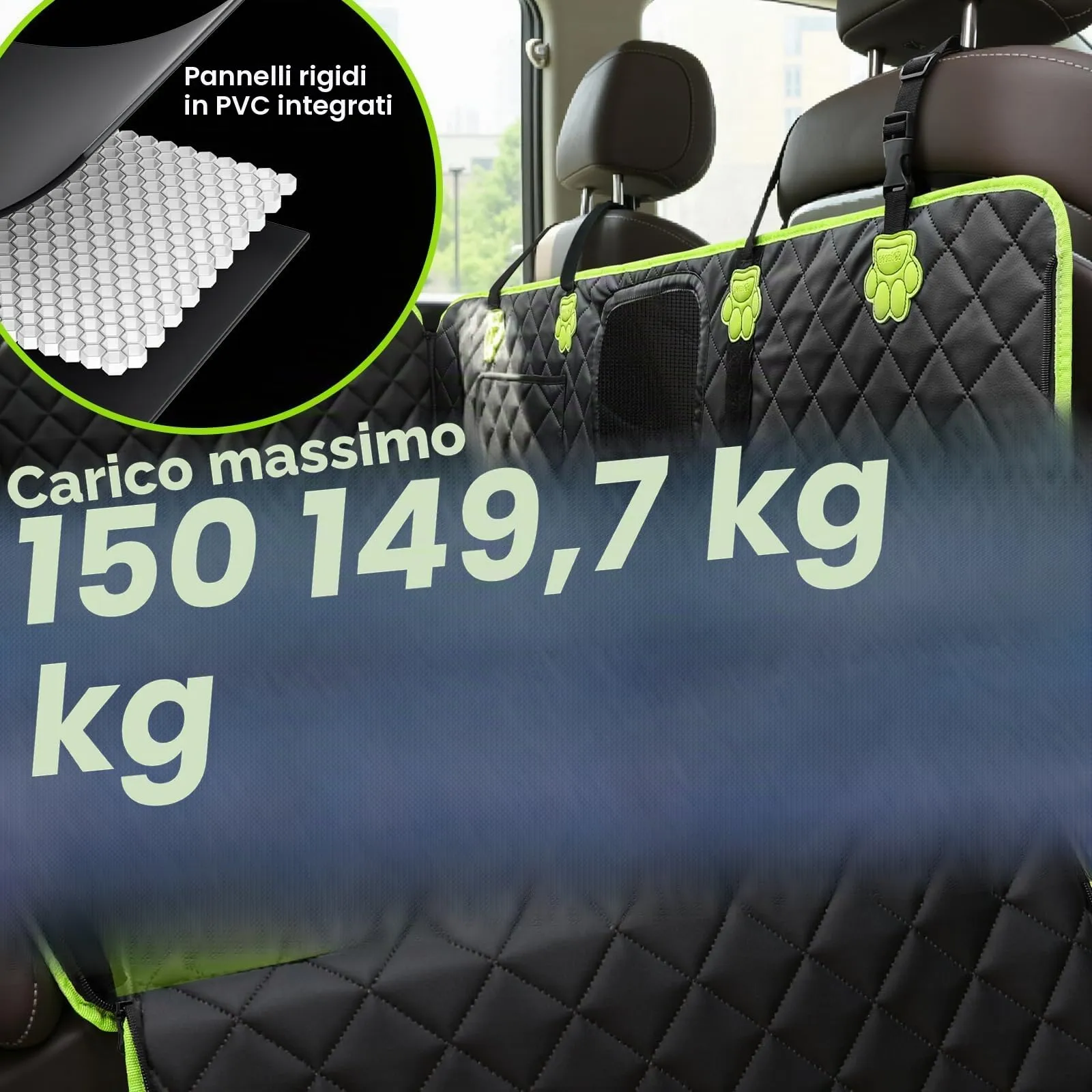 Pecute Coprisedile Auto per Cani 2 in 1 in Pelle PU Impermeabile con Fondo Duro, XL, Verde - immagine 4