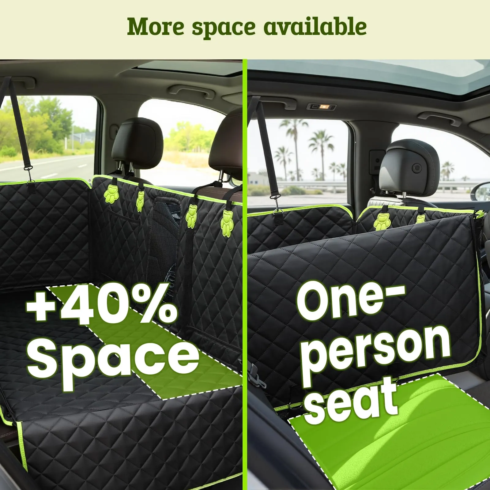 Pecute Coprisedile Auto per Cani 2 in 1 in Pelle PU Impermeabile con Fondo Duro, XL, Verde - immagine 5