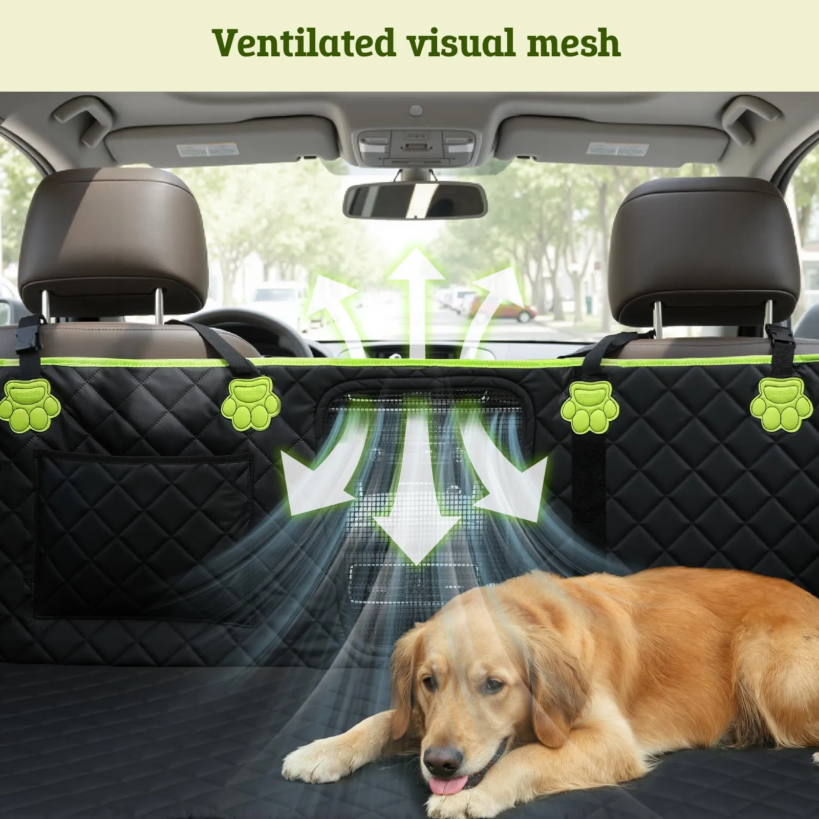 Pecute Coprisedile Auto per Cani 2 in 1 in Pelle PU Impermeabile con Fondo Duro, XL, Verde - immagine 6