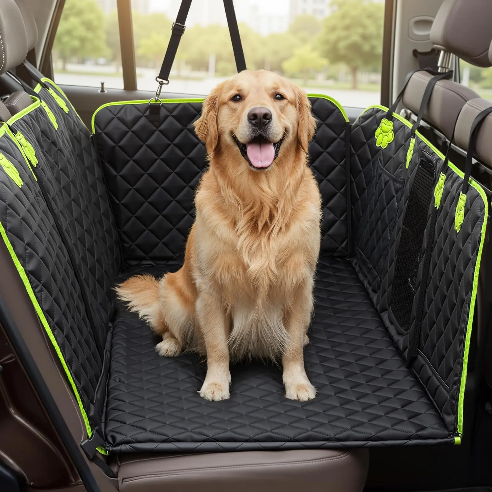 Pecute Coprisedile Auto per Cani 2 in 1 in Pelle PU Impermeabile con Fondo Duro, XL, Verde - immagine 9