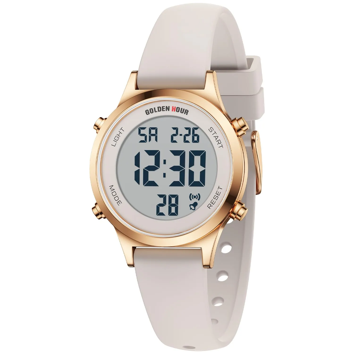 Golden Hour GH1330 Orologio Digitale Donna Sportivo Impermeabile 5 ATM, Cinturino Silicone 12mm, Movimento Giapponese, Luce LED, Sveglia, Cronometro - immagine 2