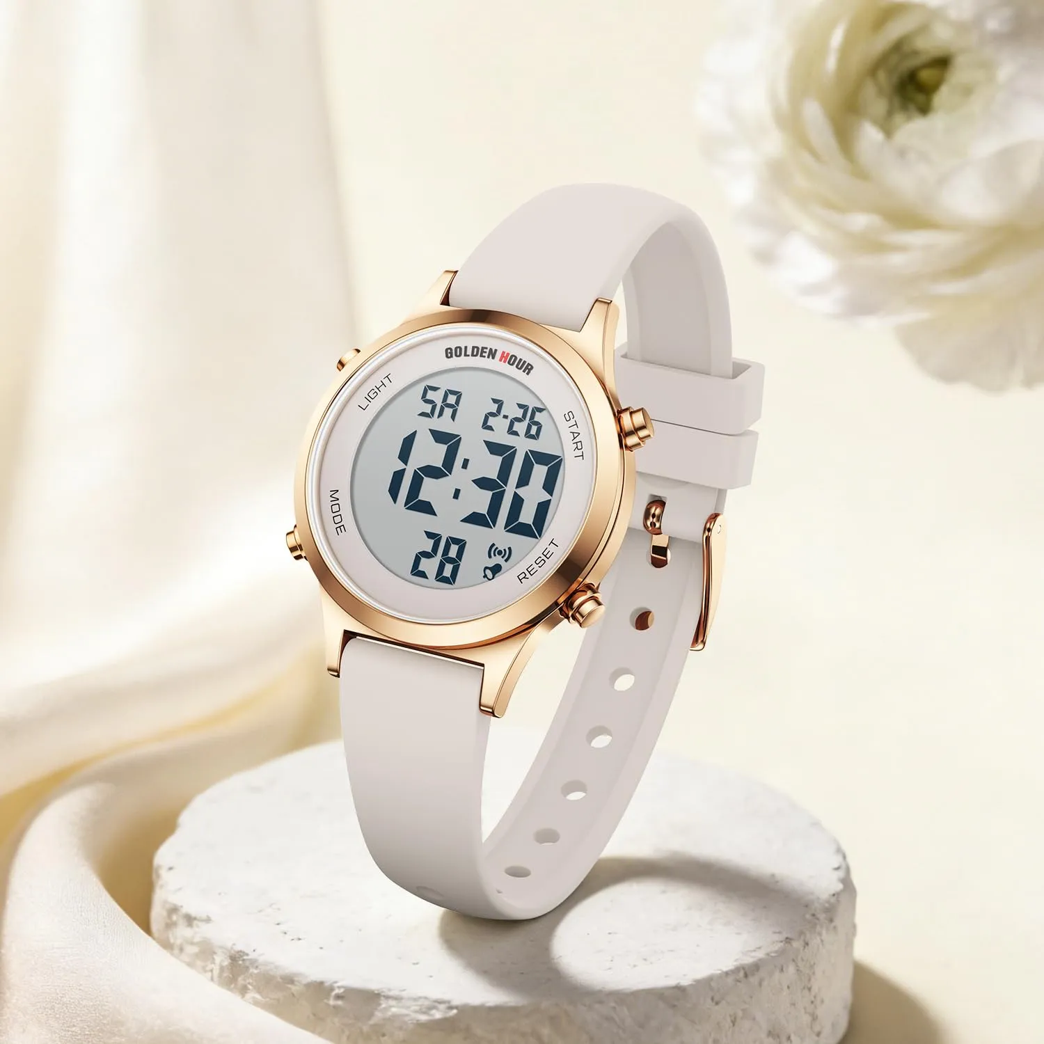 Golden Hour GH1330 Orologio Digitale Donna Sportivo Impermeabile 5 ATM, Cinturino Silicone 12mm, Movimento Giapponese, Luce LED, Sveglia, Cronometro - immagine 5