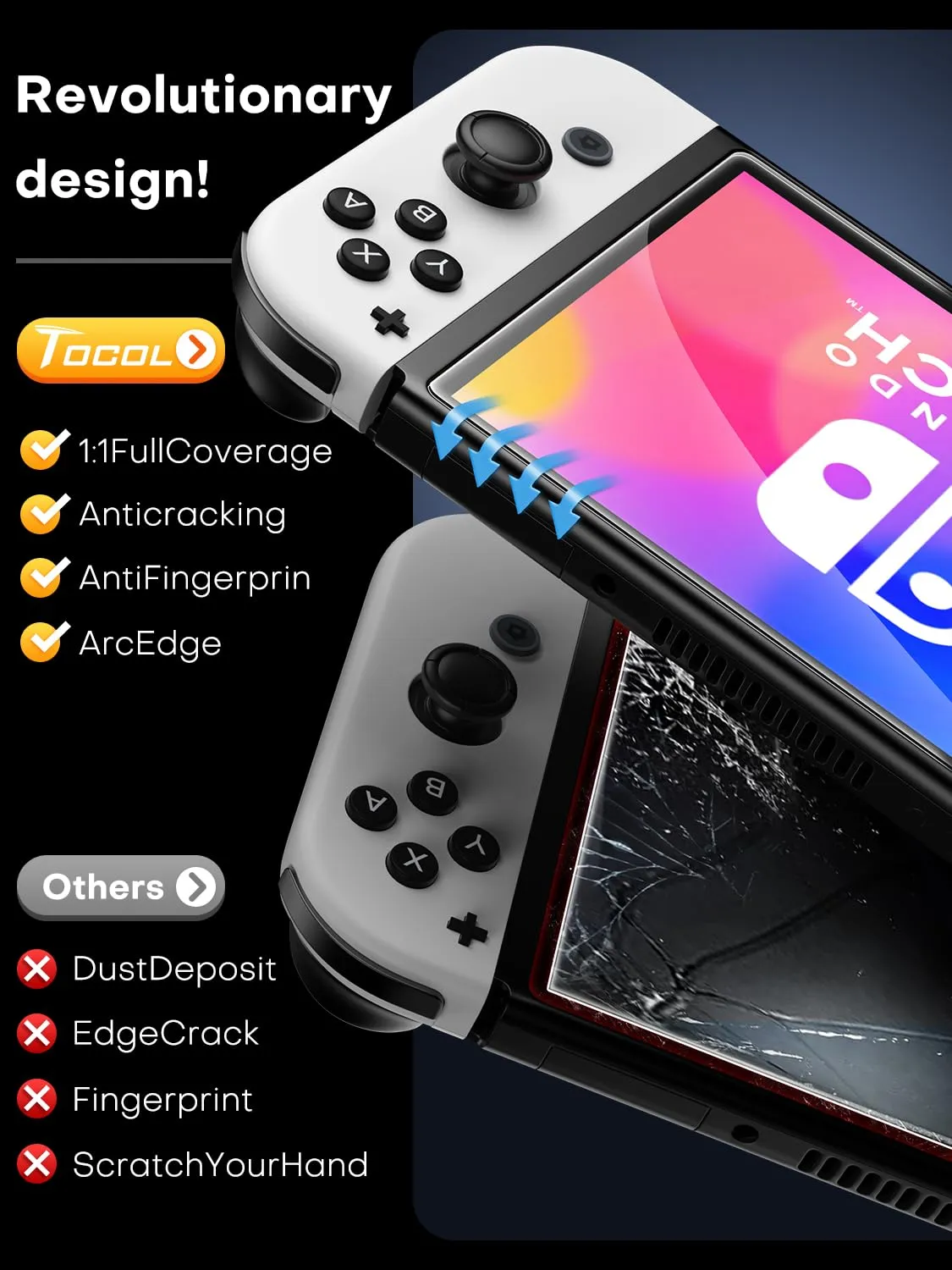 TOCOL Pellicola Protettiva in Vetro Temperato 9H per Nintendo Switch OLED 7 Pollici - immagine 4