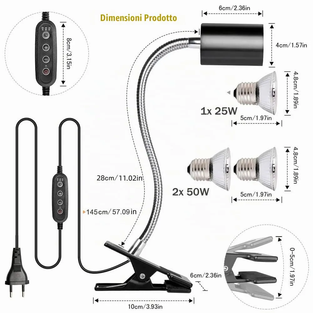 KINGYEENUO Lampada Riscaldante per Rettili con Timer e 3 Lampade UVA+UVB E27 - immagine 7