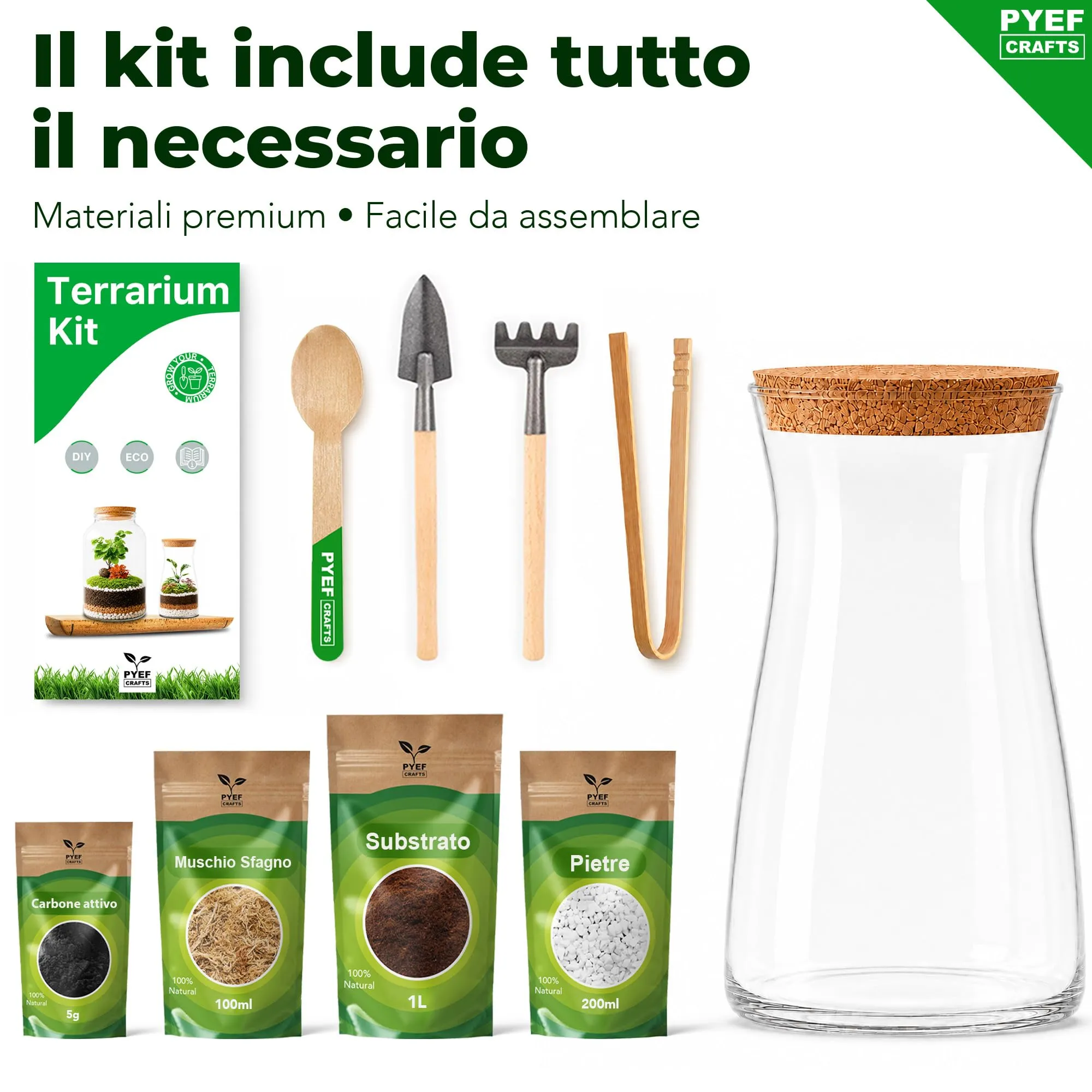 PYEF CRAFTS Kit Terrarium con Vaso in Vetro 1L - immagine 5