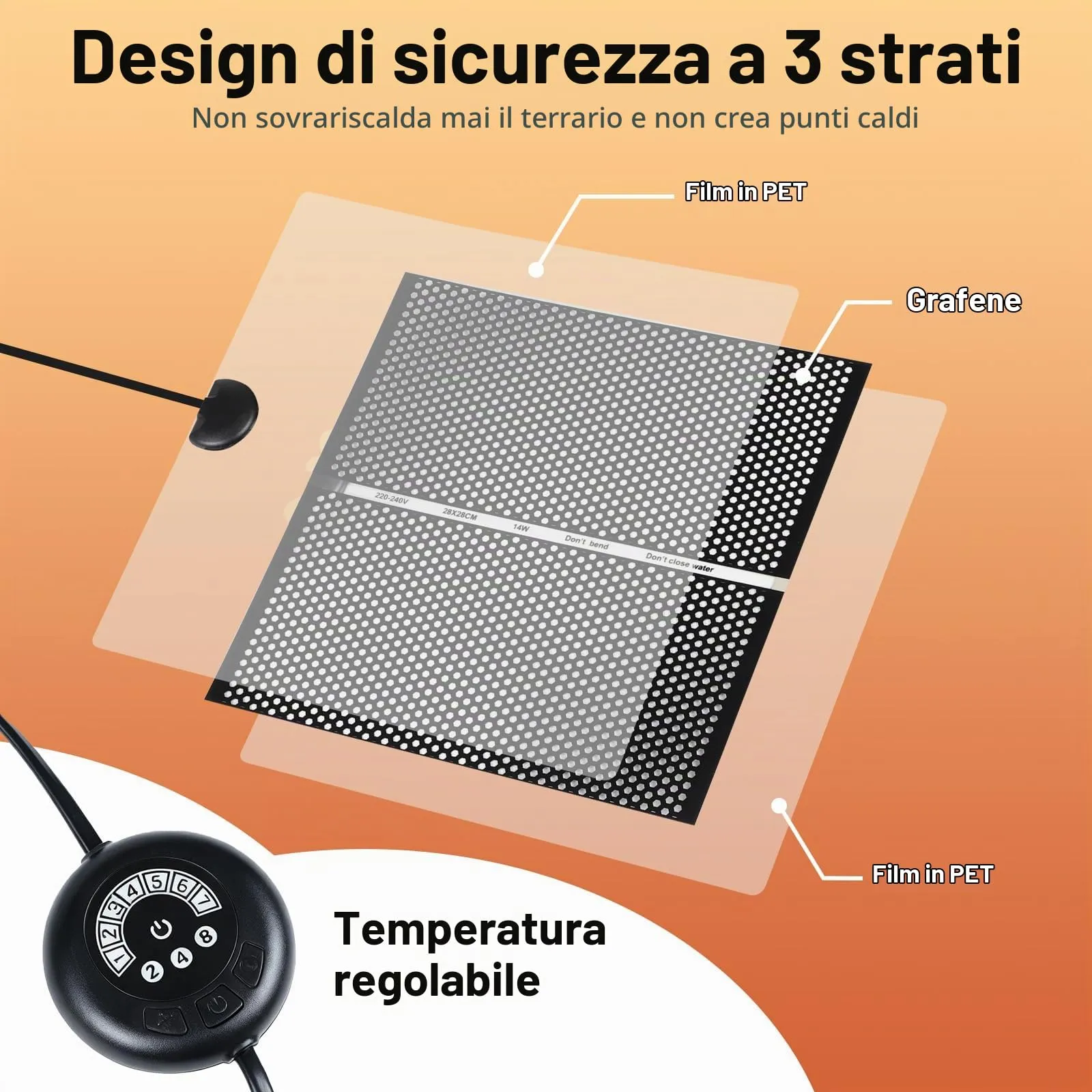 lalago Tappetino Riscaldante Rettili, 14W, 28x28cm - immagine 2