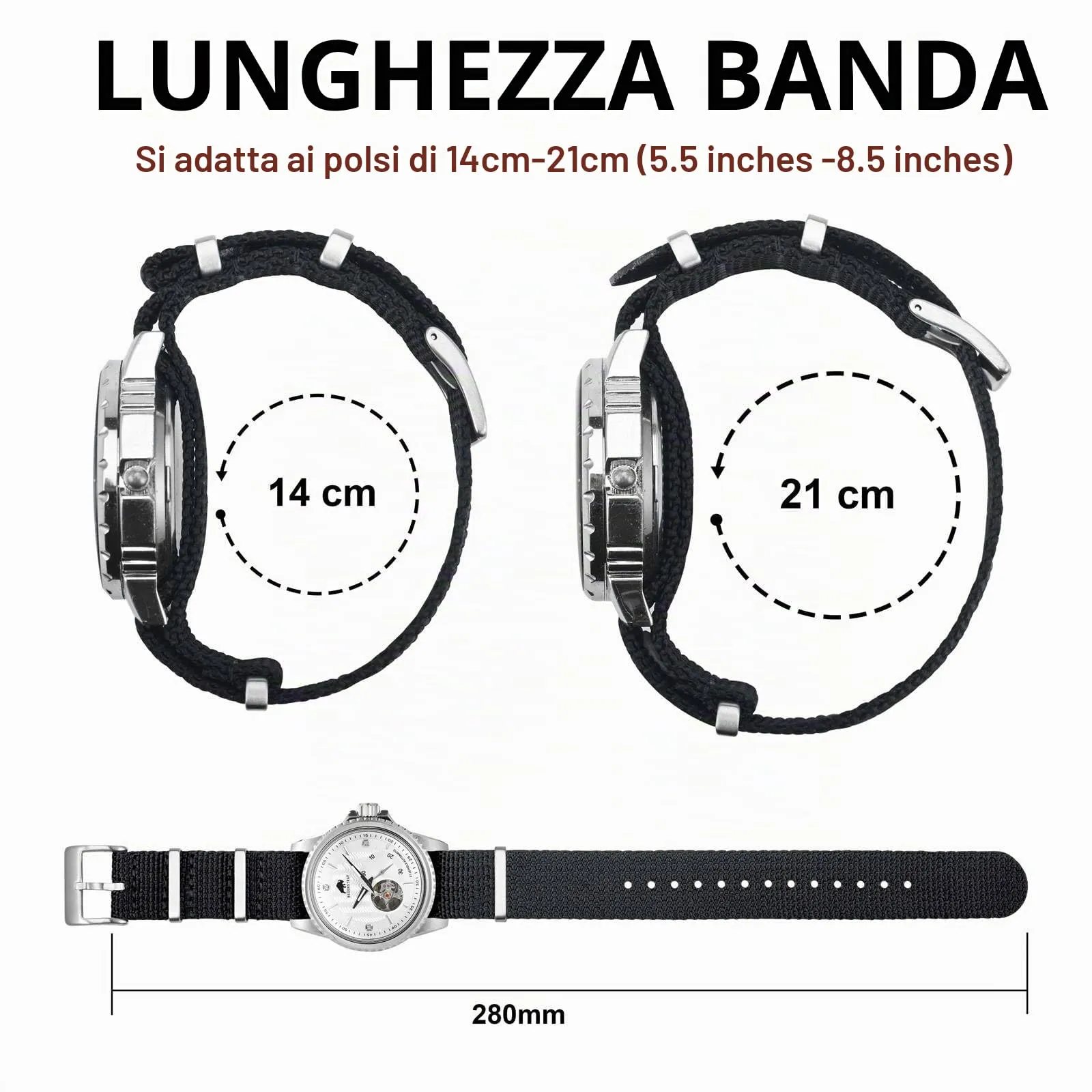 BISONSTRAP Cinturino per Orologi in Nylon da Uomo, 18mm, Nero (Fibbia Argento) - immagine 5