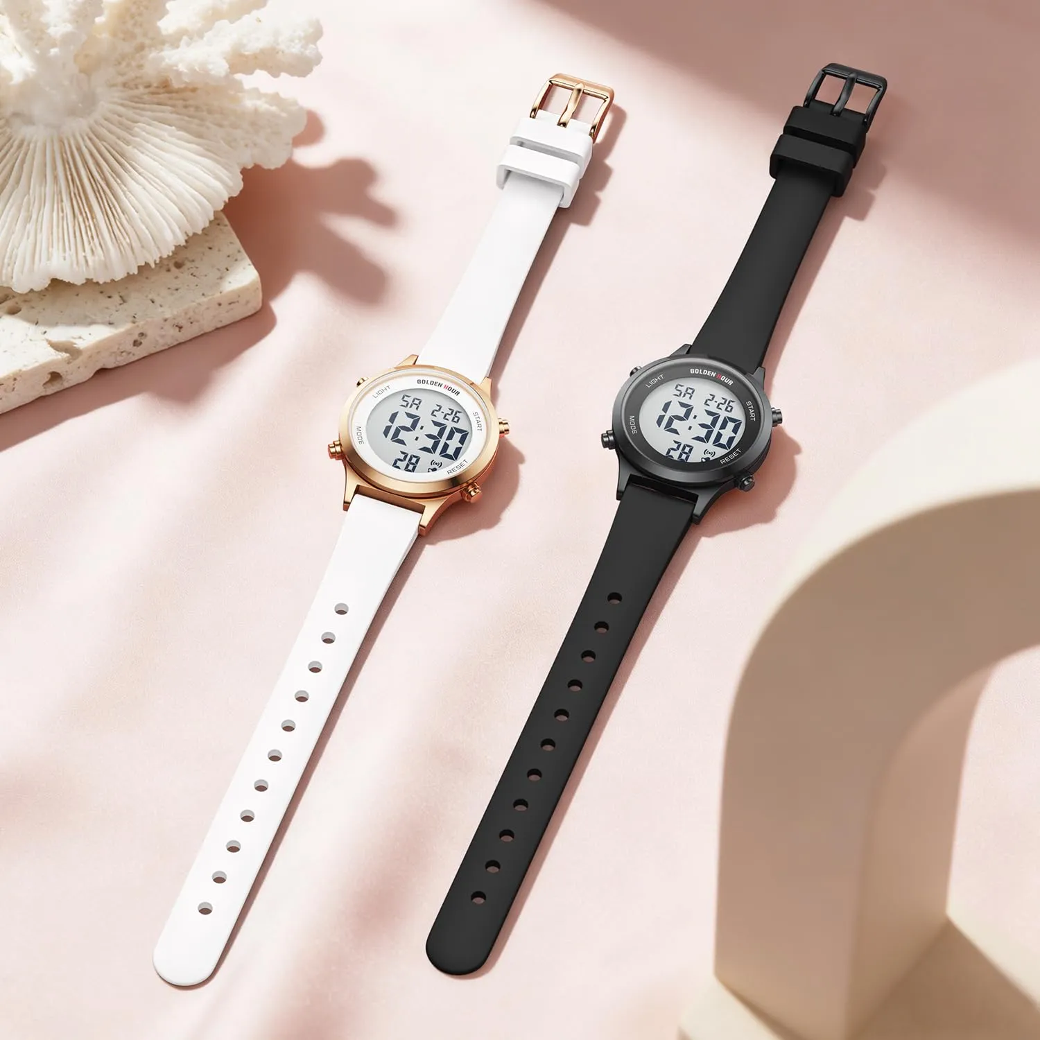 Golden Hour Orologio Digitale Donna GH1330, Impermeabile 5 ATM, Cinturino Silicone 12mm, Movimento Giapponese, Luce LED, Sveglia, Cronometro - immagine 6