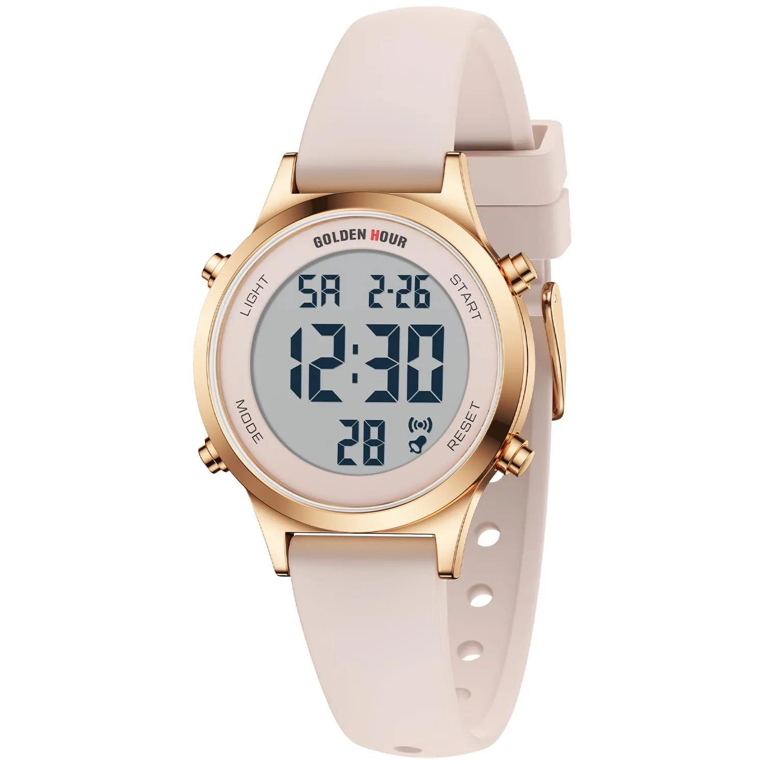 Golden Hour GH1330 Orologio Digitale Donna, Sportivo Impermeabile 5 ATM, Cinturino Silicone 12mm, Movimento Giapponese, Luce LED, Sveglia, Cronometro - immagine 2