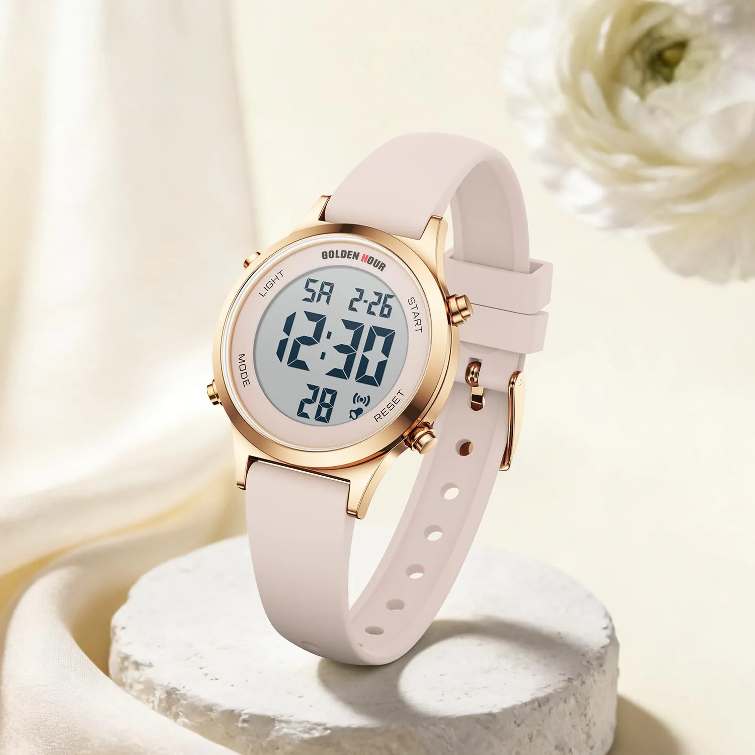 Golden Hour GH1330 Orologio Digitale Donna, Sportivo Impermeabile 5 ATM, Cinturino Silicone 12mm, Movimento Giapponese, Luce LED, Sveglia, Cronometro - immagine 5