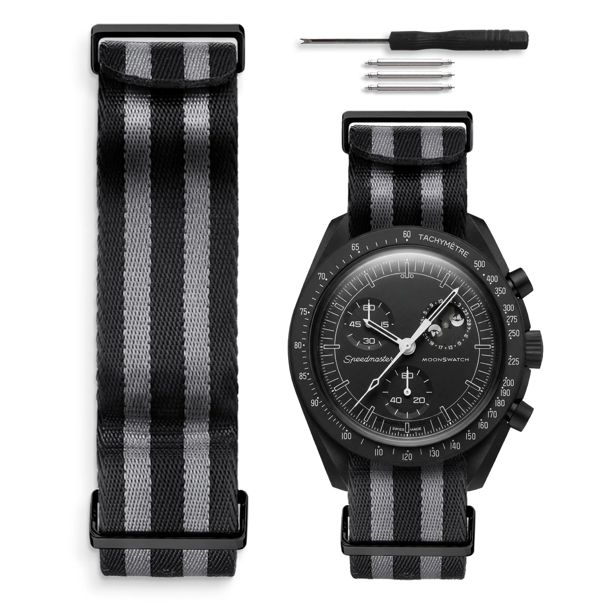 HORACE Cinturino Orologio NATO 20mm in Nylon - Compatibile con Omega x Swatch MoonSwatch (Bond 007 Spectre - Nero) - immagine 1