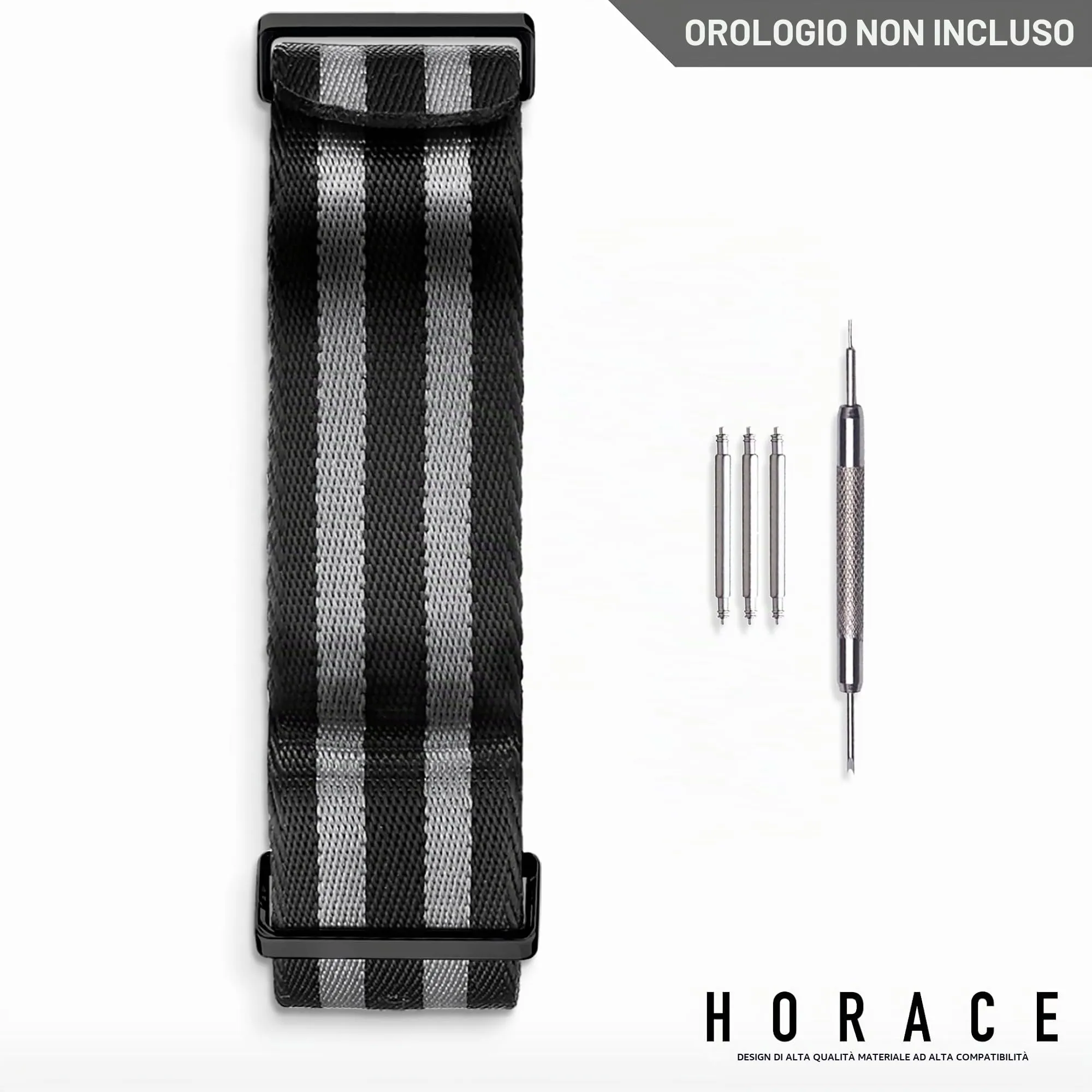 HORACE Cinturino Orologio NATO 20mm in Nylon - Compatibile con Omega x Swatch MoonSwatch (Bond 007 Spectre - Nero) - immagine 2