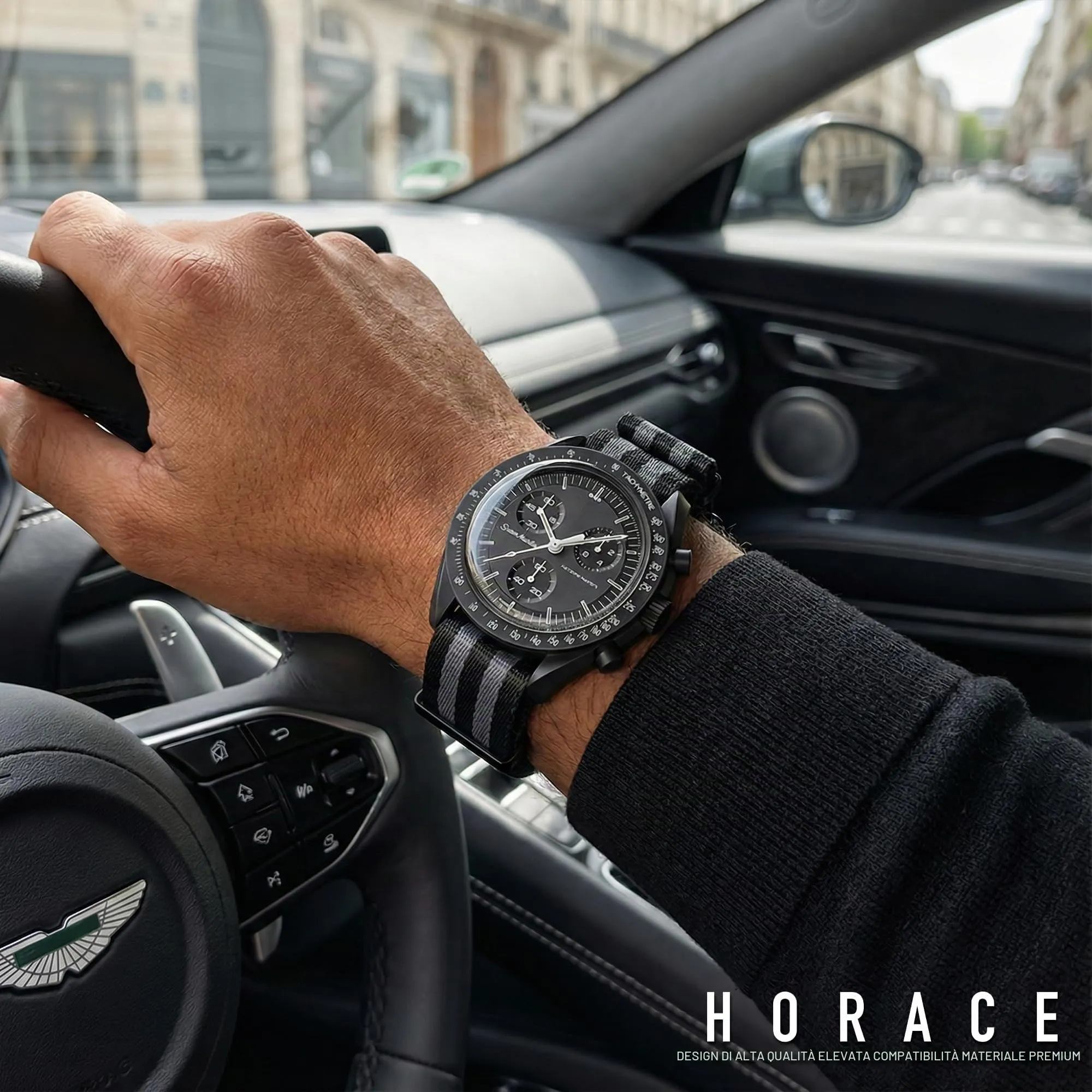 HORACE Cinturino Orologio NATO 20mm in Nylon - Compatibile con Omega x Swatch MoonSwatch (Bond 007 Spectre - Nero) - immagine 4