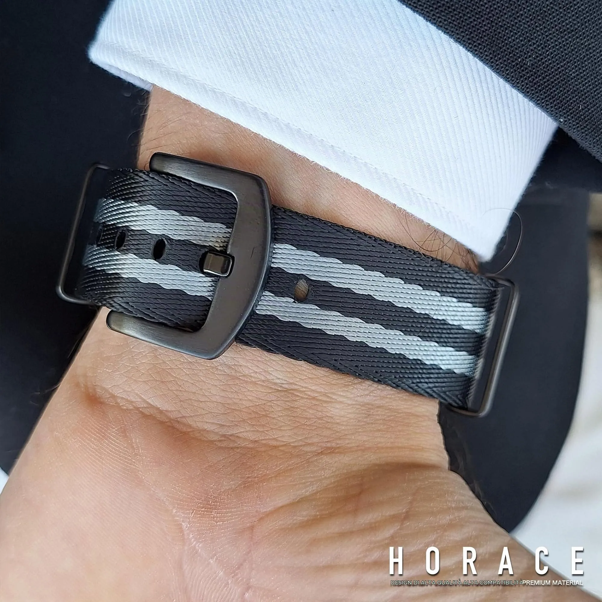 HORACE Cinturino Orologio NATO 20mm in Nylon - Compatibile con Omega x Swatch MoonSwatch (Bond 007 Spectre - Nero) - immagine 6