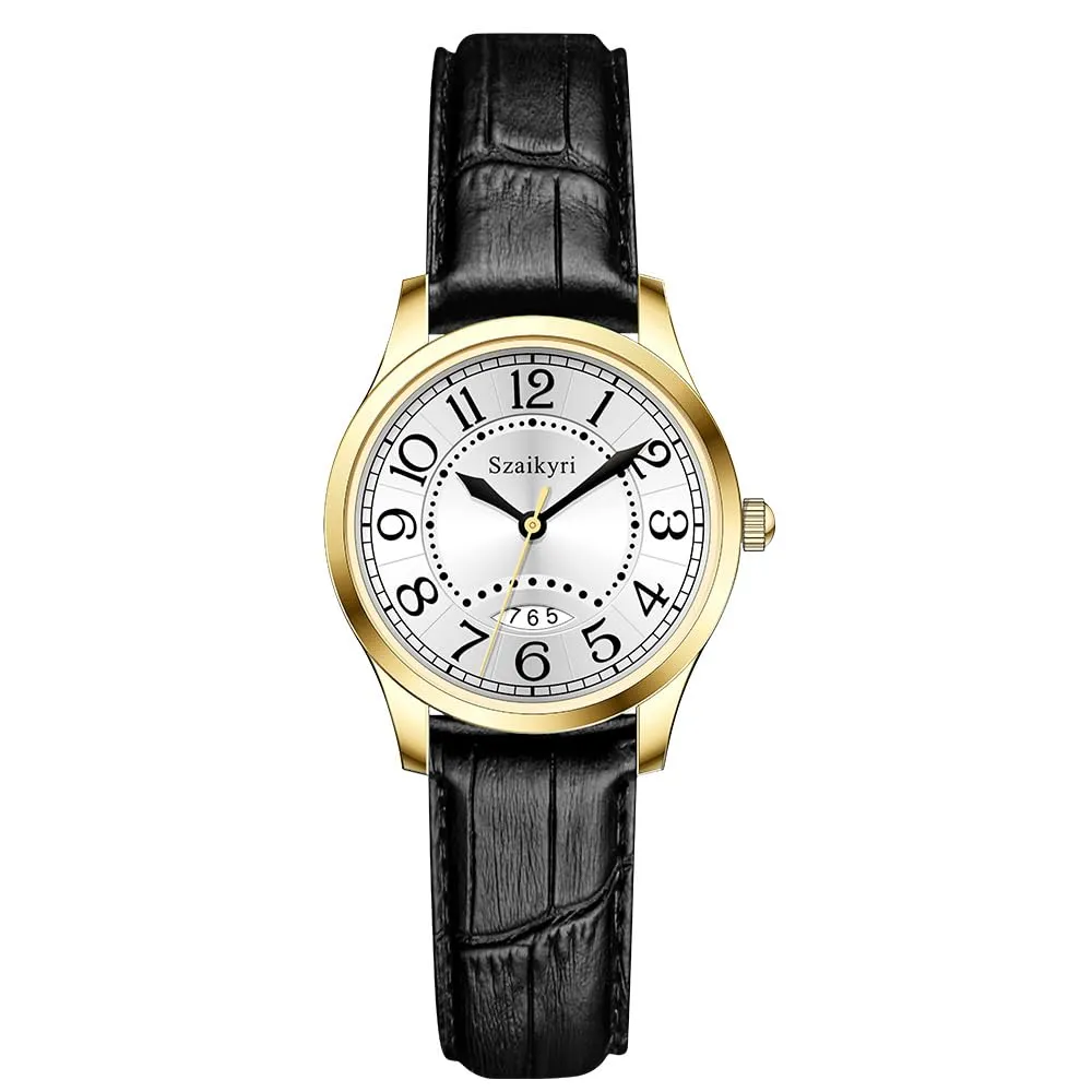 Szaikyri Orologio Classico da Donna con Numeri Arabi e Calendario (Black Gold) - immagine 1