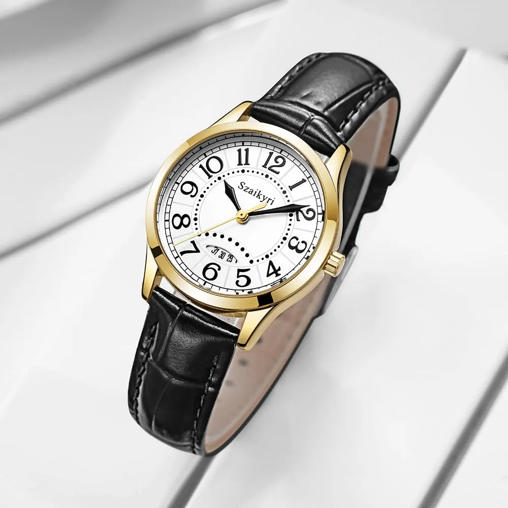 Szaikyri Orologio Classico da Donna con Numeri Arabi e Calendario (Black Gold) - immagine 3