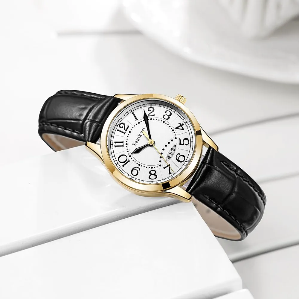 Szaikyri Orologio Classico da Donna con Numeri Arabi e Calendario (Black Gold) - immagine 4