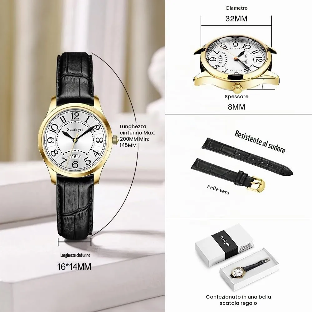 Szaikyri Orologio Classico da Donna con Numeri Arabi e Calendario (Black Gold) - immagine 6