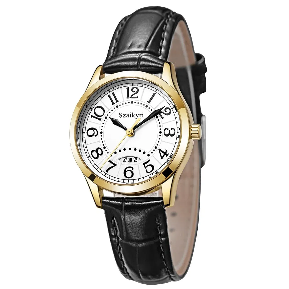 Szaikyri Orologio Classico da Donna con Numeri Arabi e Calendario (Black Gold) - immagine 7