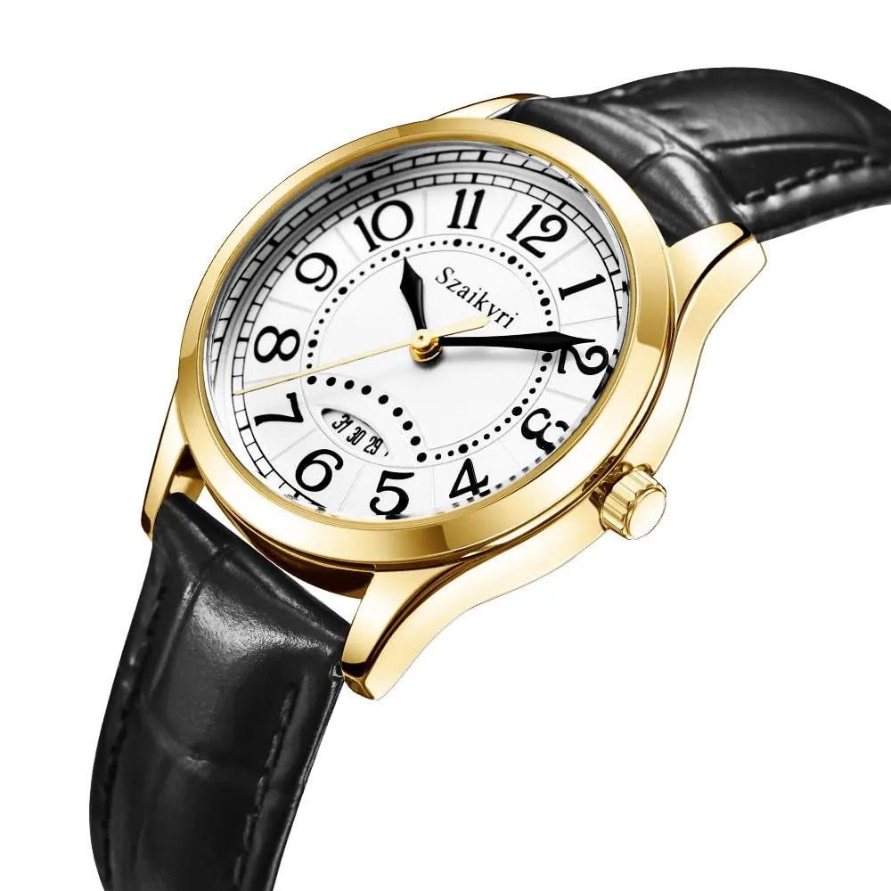 Szaikyri Orologio Classico da Donna con Numeri Arabi e Calendario (Black Gold) - immagine 8