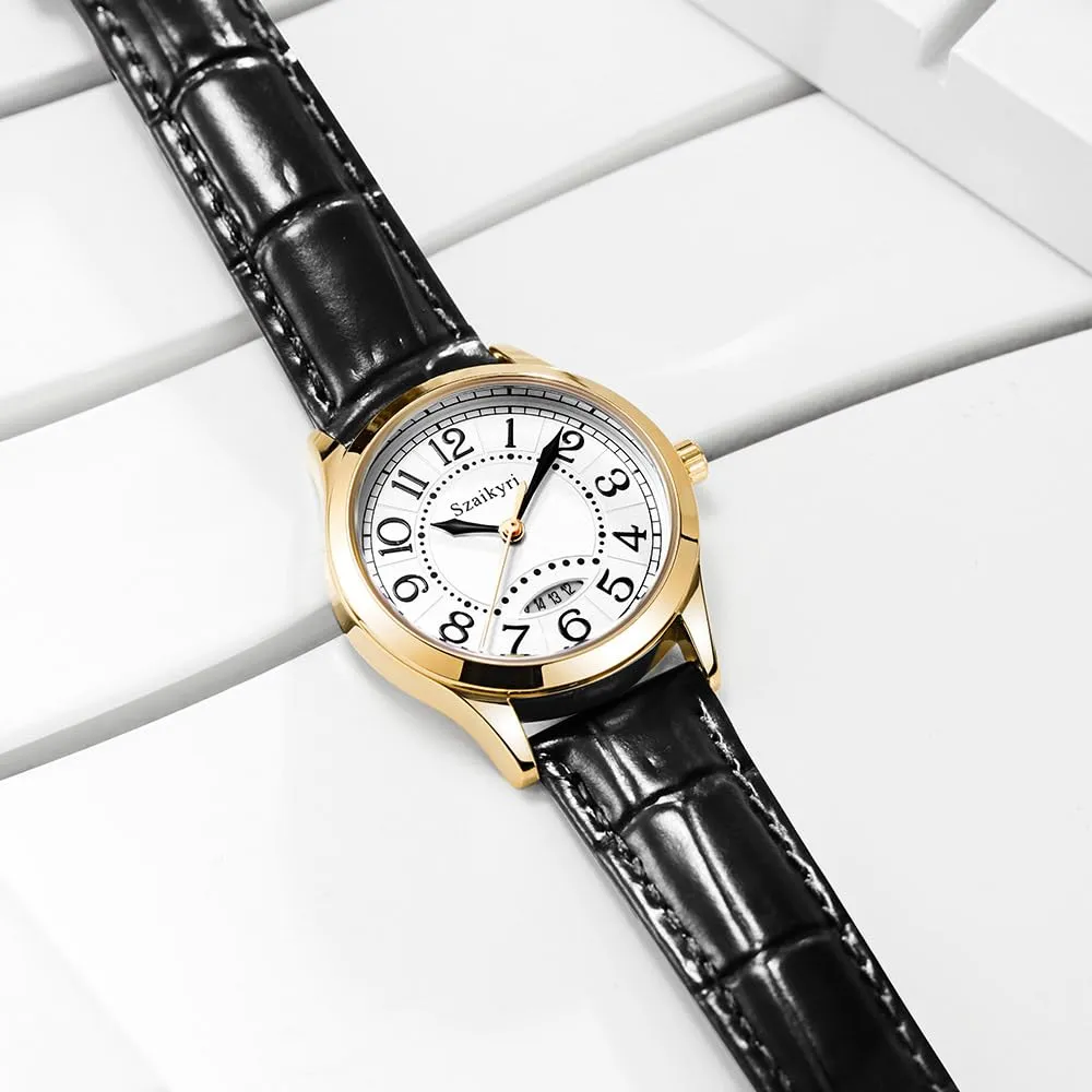 Szaikyri Orologio Classico da Donna con Numeri Arabi e Calendario (Black Gold) - immagine 9