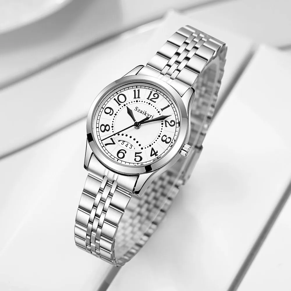Szaikyri Orologio Classico da Donna con Numeri Arabi e Calendario (Silver Black) - immagine 3