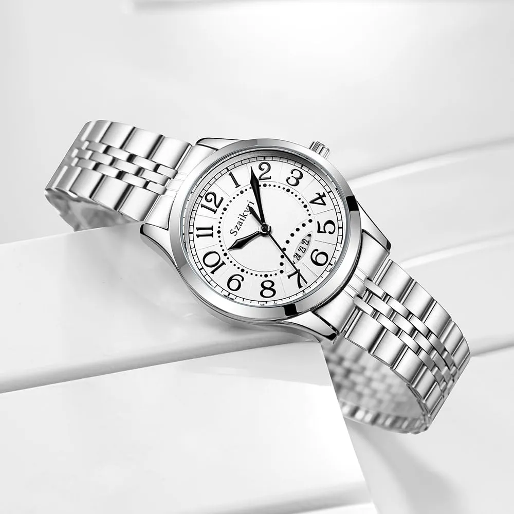 Szaikyri Orologio Classico da Donna con Numeri Arabi e Calendario (Silver Black) - immagine 4