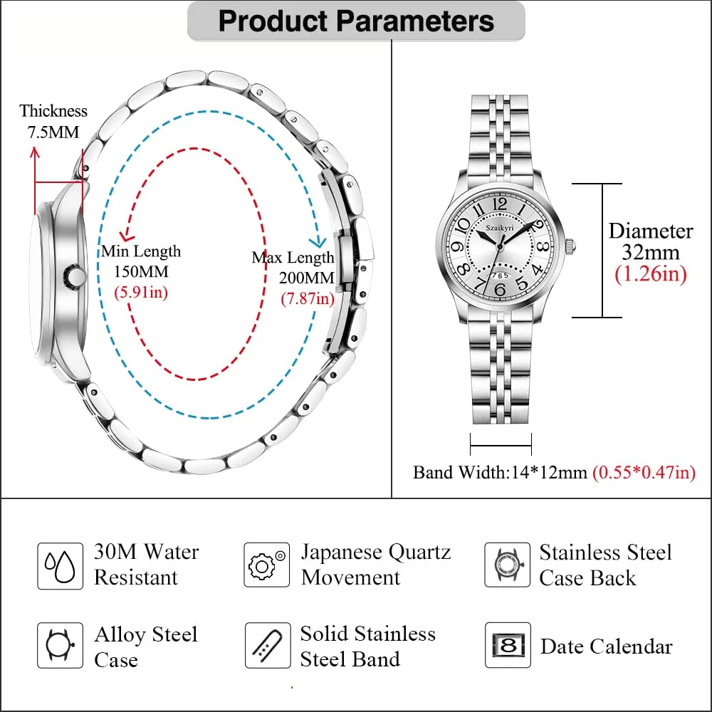 Szaikyri Orologio Classico da Donna con Numeri Arabi e Calendario (Silver Black) - immagine 6
