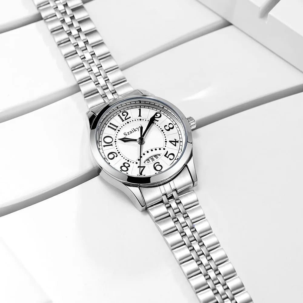 Szaikyri Orologio Classico da Donna con Numeri Arabi e Calendario (Silver Black) - immagine 8