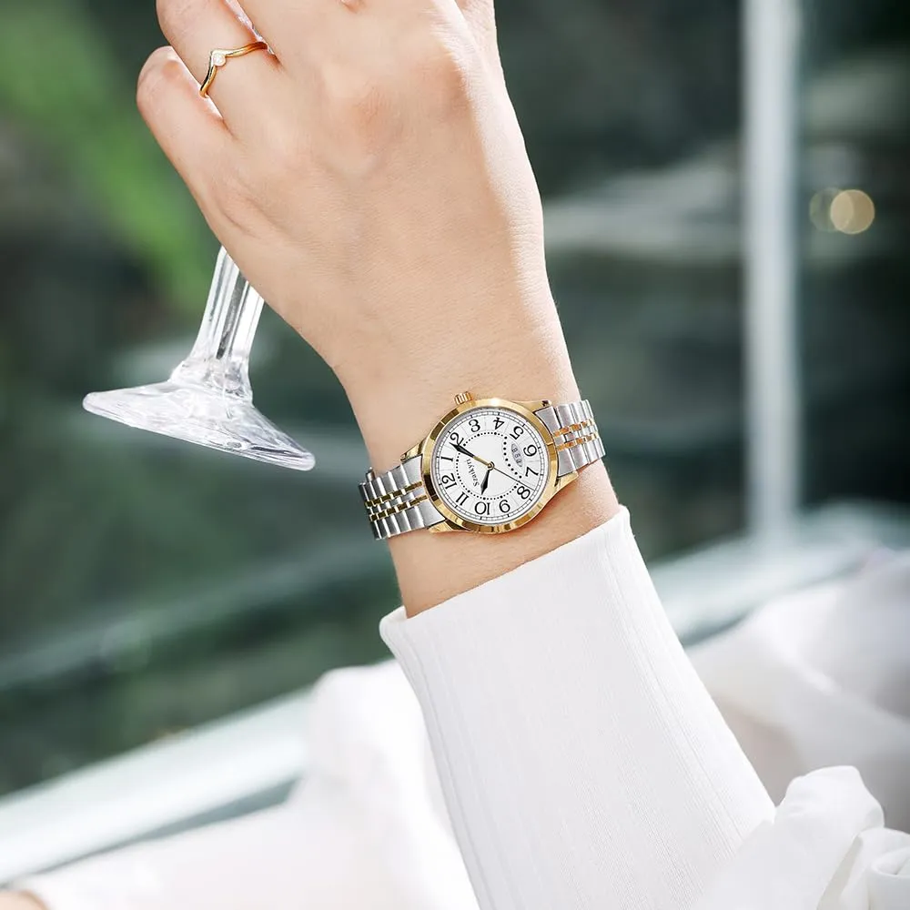 Szaikyri Orologio Classico da Donna con Numeri Arabi e Calendario (Silver-Gold Black) - immagine 2