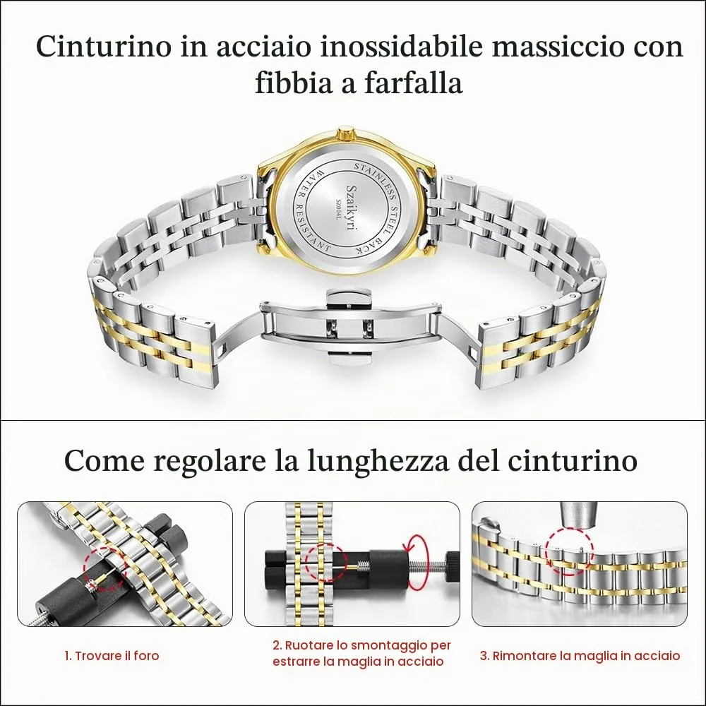 Szaikyri Orologio Classico da Donna con Numeri Arabi e Calendario (Silver-Gold Black) - immagine 5
