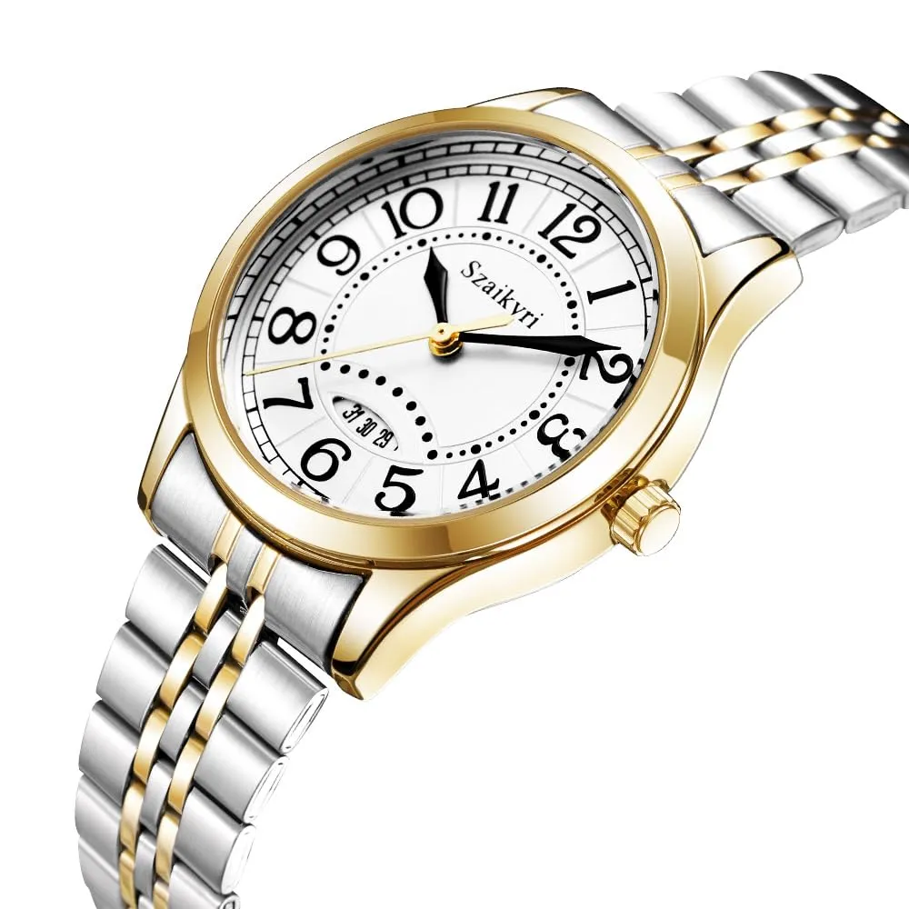 Szaikyri Orologio Classico da Donna con Numeri Arabi e Calendario (Silver-Gold Black) - immagine 7