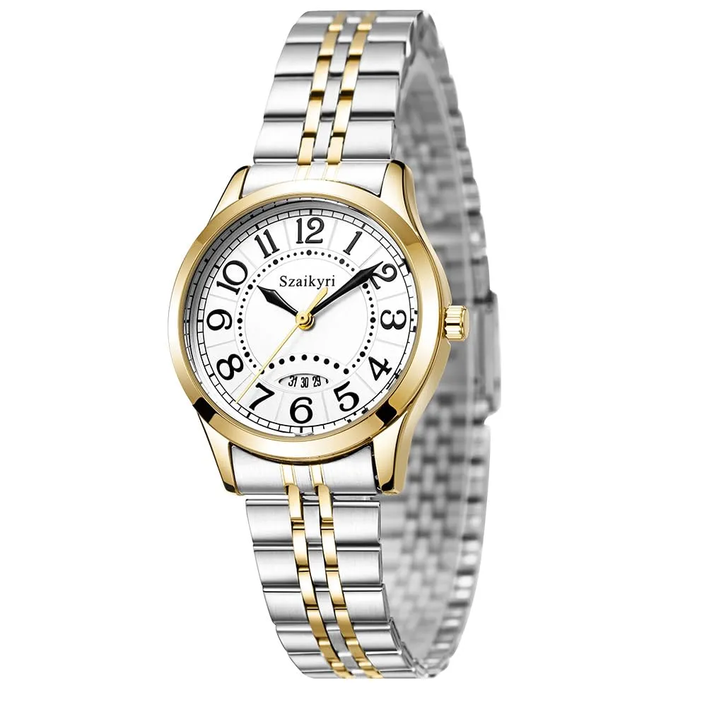 Szaikyri Orologio Classico da Donna con Numeri Arabi e Calendario (Silver-Gold Black) - immagine 9