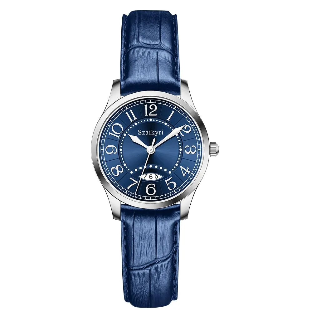 Szaikyri Orologio Classico da Donna con Numeri Arabi e Calendario, Blue - immagine 1
