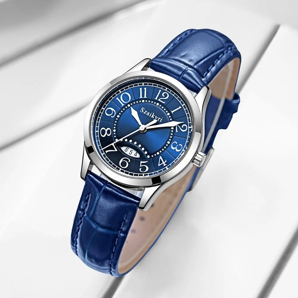Szaikyri Orologio Classico da Donna con Numeri Arabi e Calendario, Blue - immagine 3